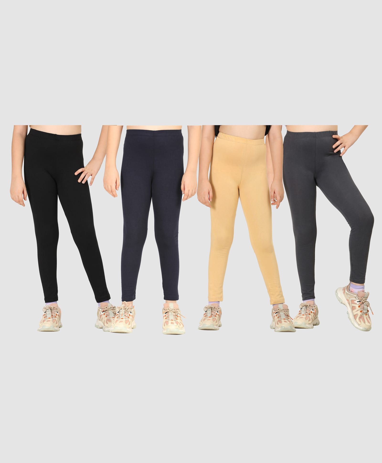 Zion Cotton Lycra Knit Pack Of 4 Solid Leggings - Black Navy Nude Dark Grey-picture-44