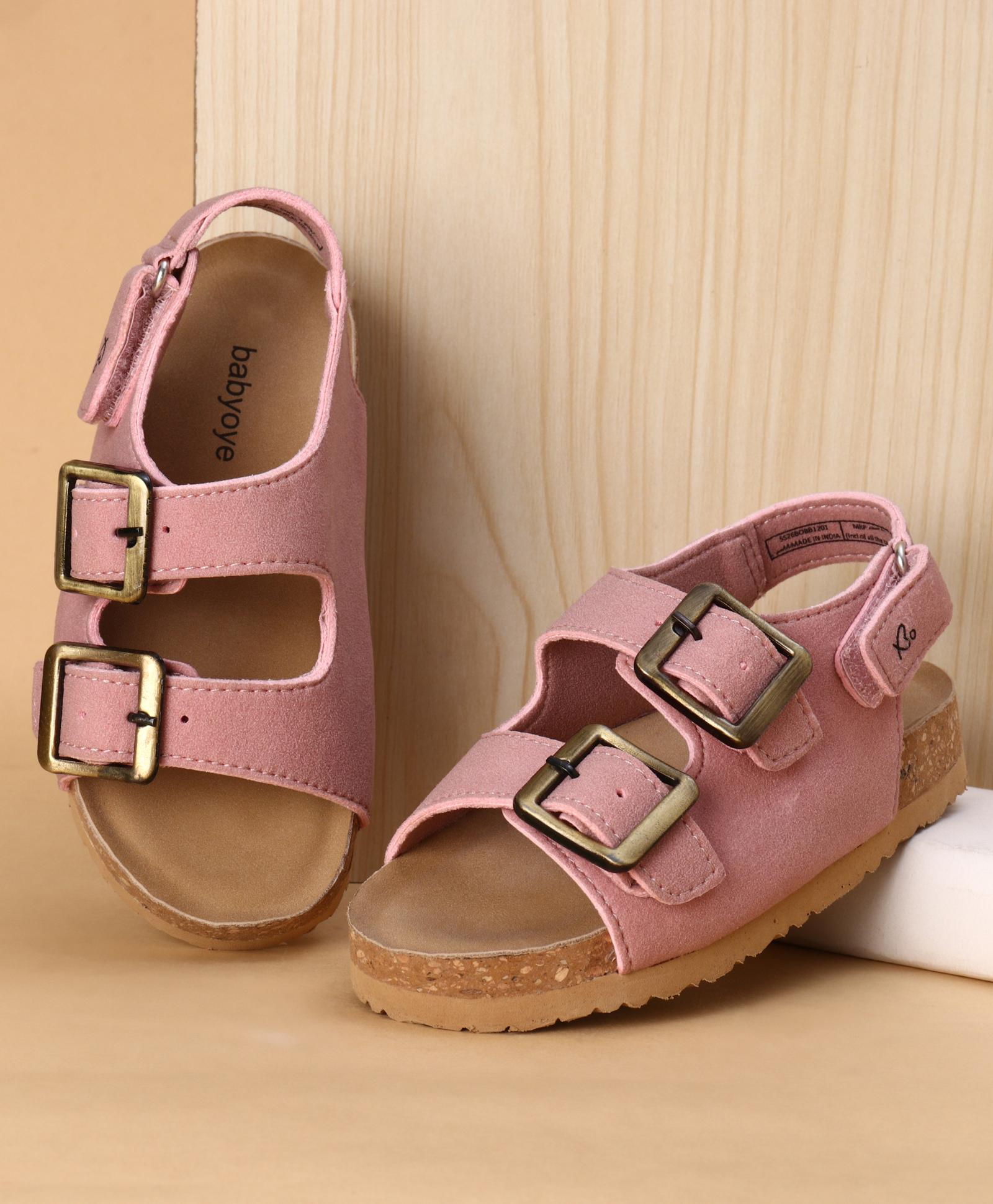 Babyoye Velcro Closure Solid Sandals - Pink-image-34