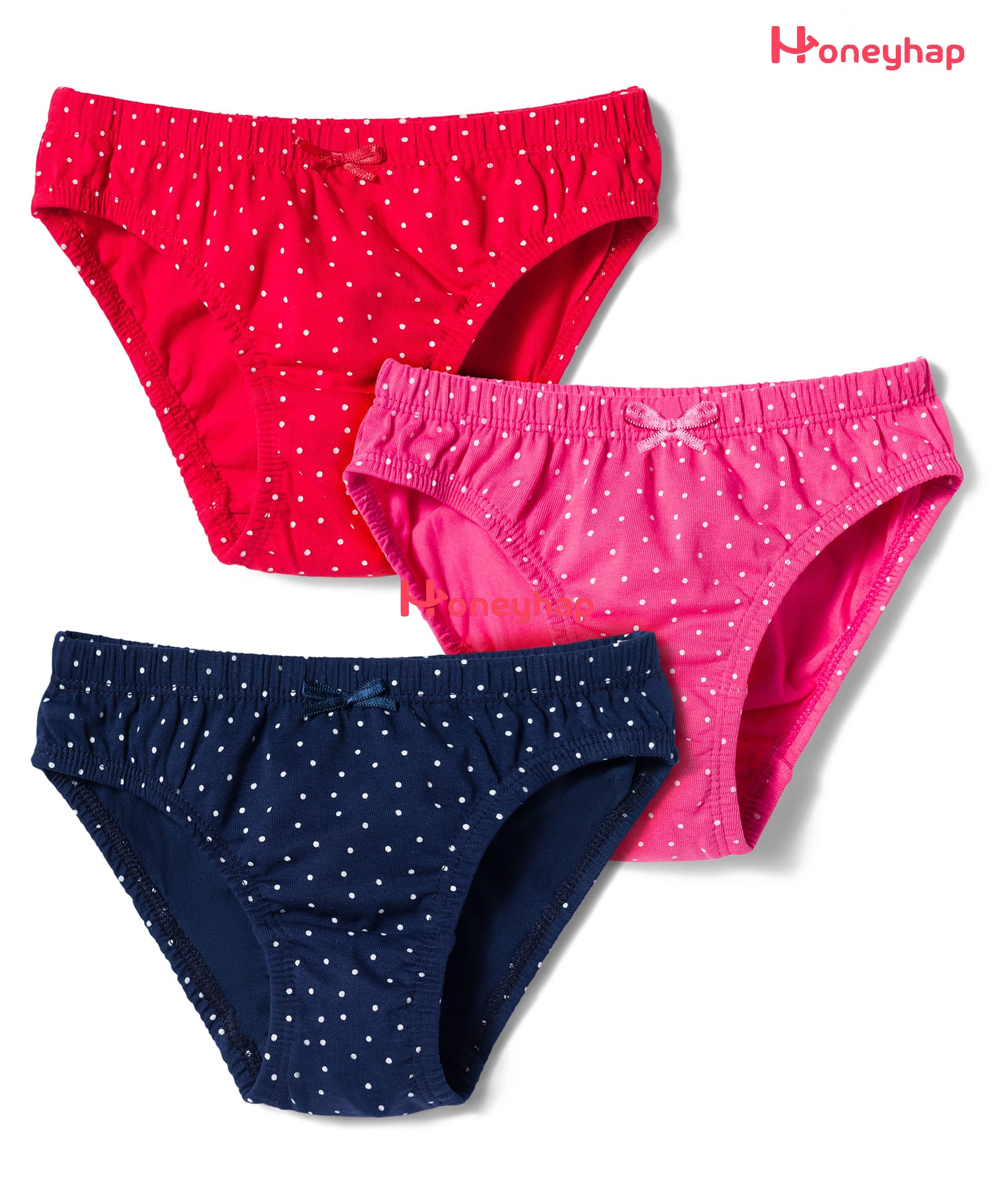 Honeyhap Premium Cotton Elastane Knit Polka Dots Printed Panties With Bio Finish Pack of 3 - Navy Peoney Fandango Pink & High Risk Red-picture-30