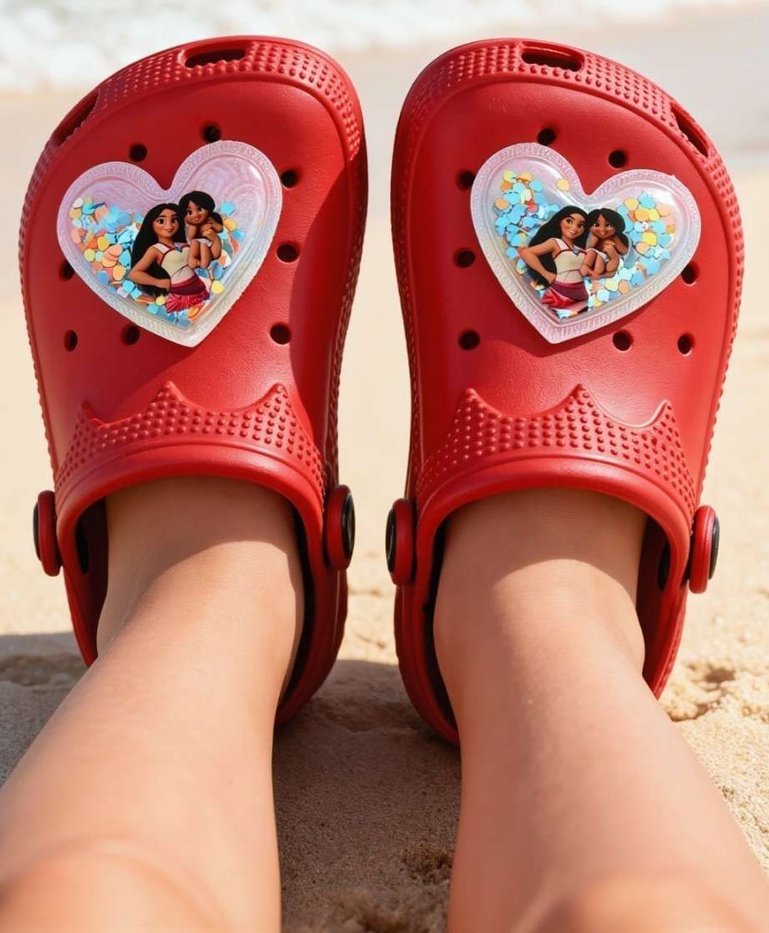 Yellow Bee Disney Princess Featuring Moana Applique Detailed Perforated Sling Back Clogs - Red-picture-25