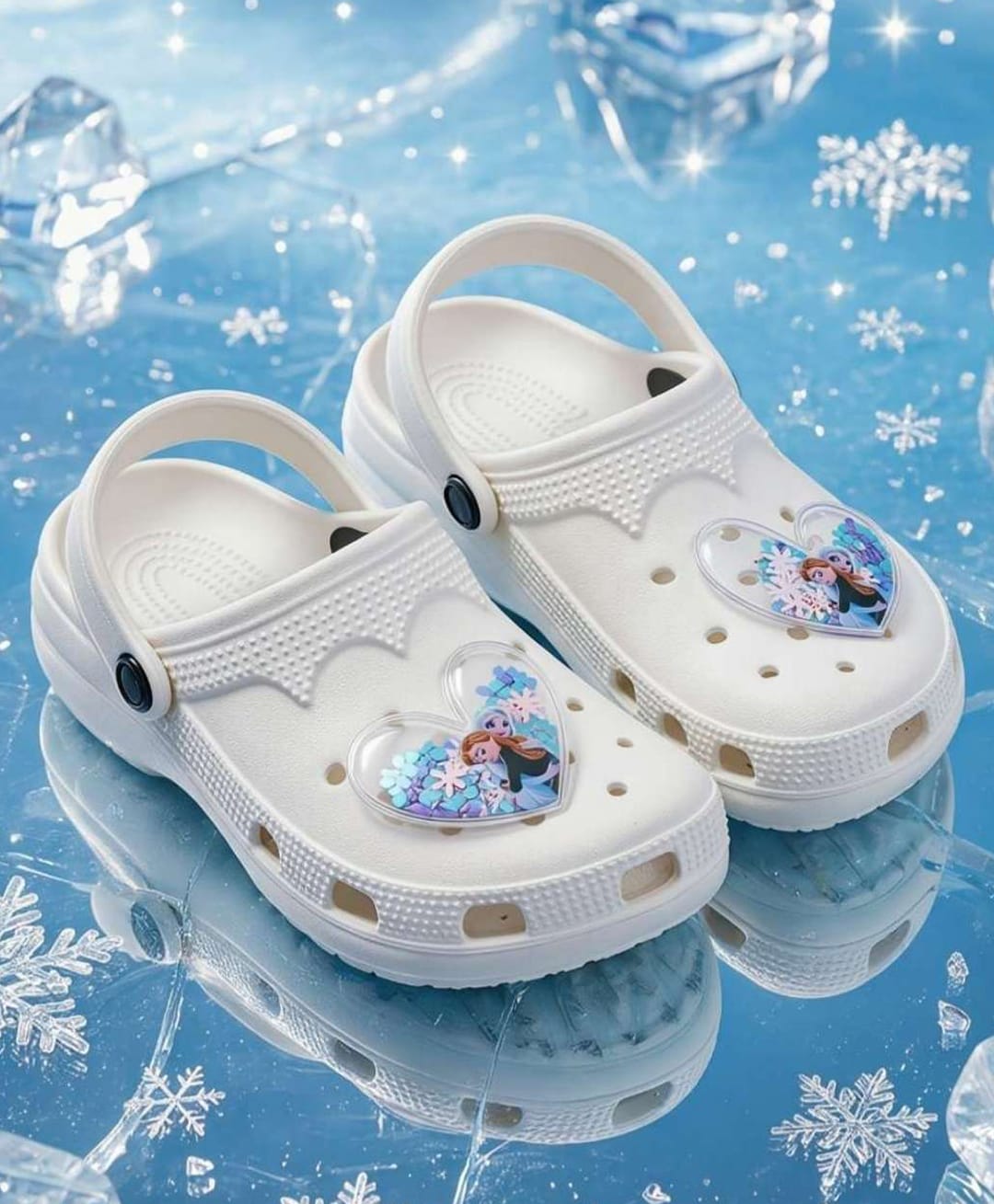 Yellow Bee Disney Frozen Featuring Elsa & Anna Applique Detailed Perforated Sling Back Clogs - White-image-15