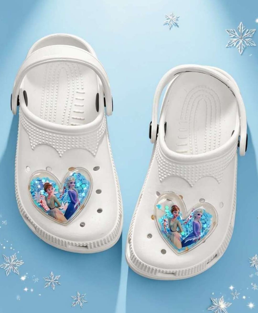 Yellow Bee Disney Frozen Featuring Elsa & Anna Applique Detailed Perforated Sling Back Clogs - White-picture-22