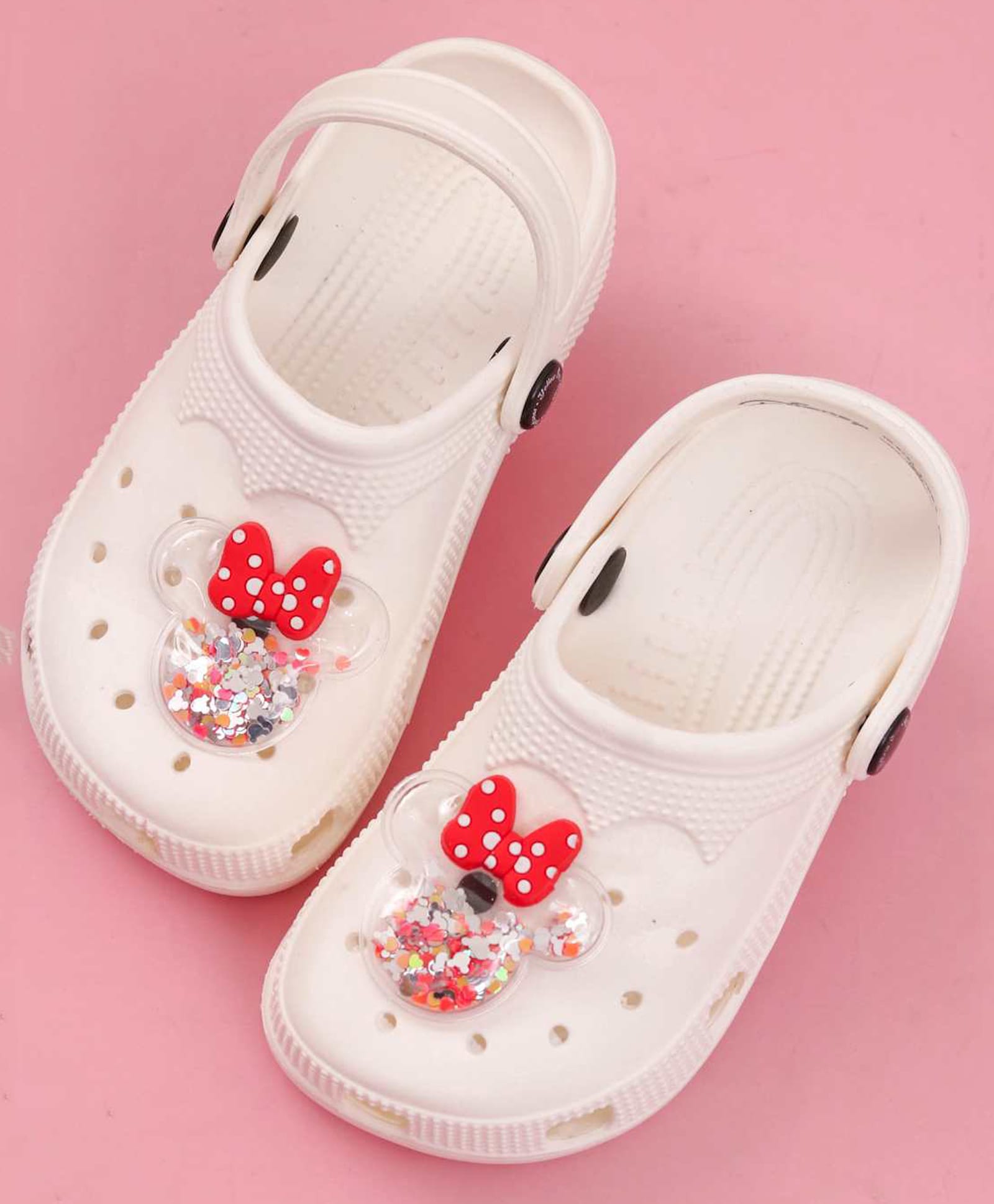 Yellow Bee Mickey & Freinds Featuring Minnie Mouse Applique Detailed Perforated Sling Back Clogs - White-picture-14
