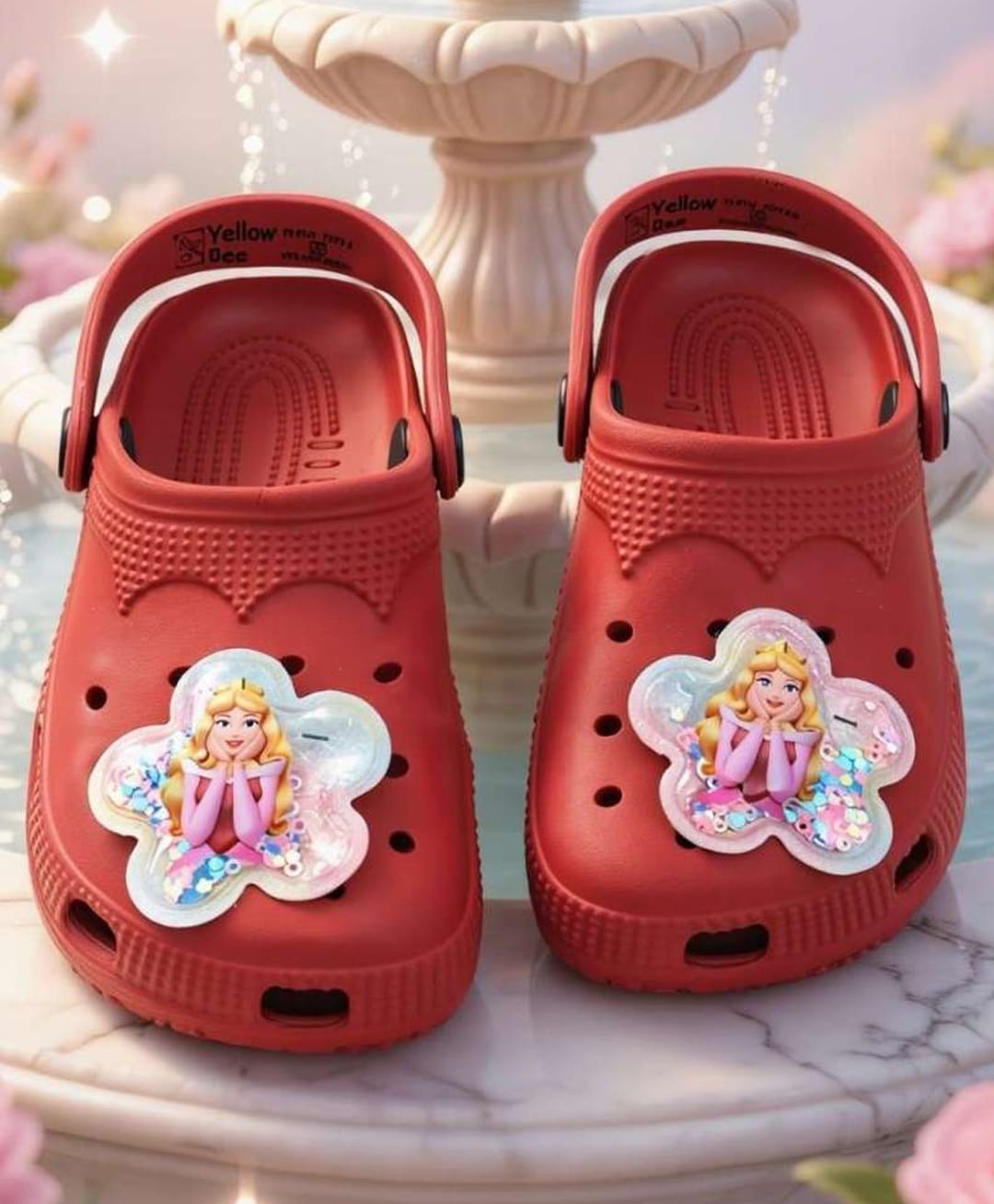 Yellow Bee Disney Princess Featuring Aurora Applique Detailed Perforated Back Sling Clogs - Red-picture-26