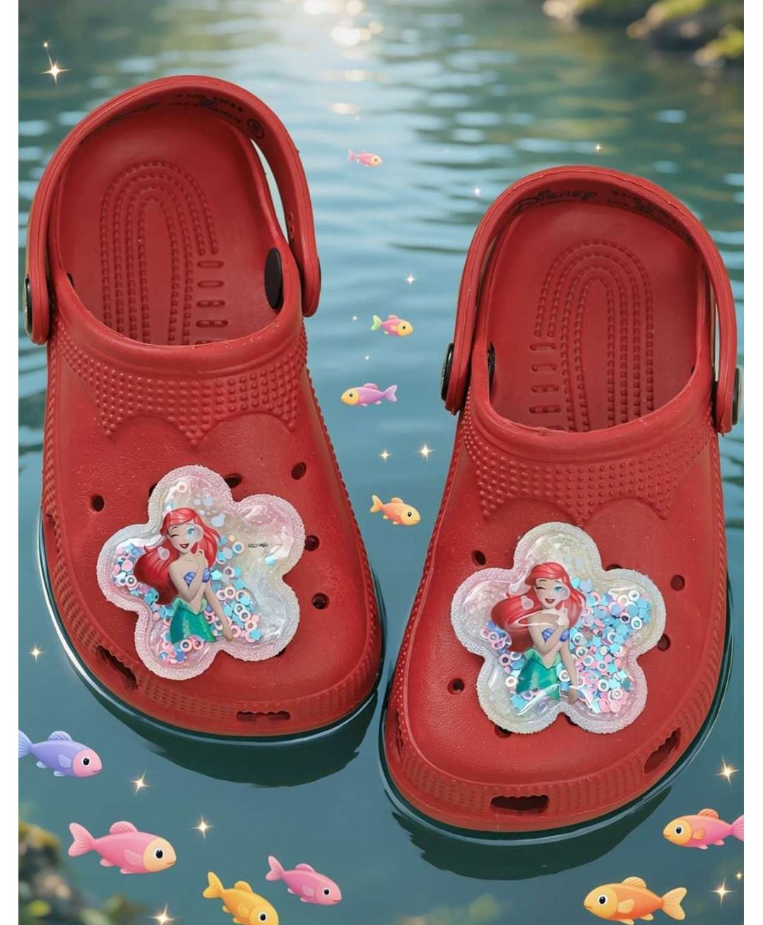 Yellow Bee Disney The Little Mermaid Featuring Ariel Applique & Sequins Detailed Perforated Slingback Clogs - Red-picture-13