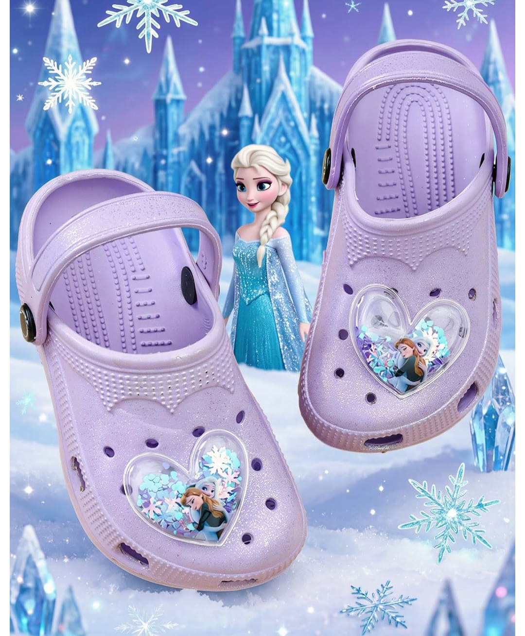 Yellow Bee Disney Frozen Featuring Elsa & Anna Applique & Sequins Detailed Perforated Slingback Clogs - Purple-picture-21