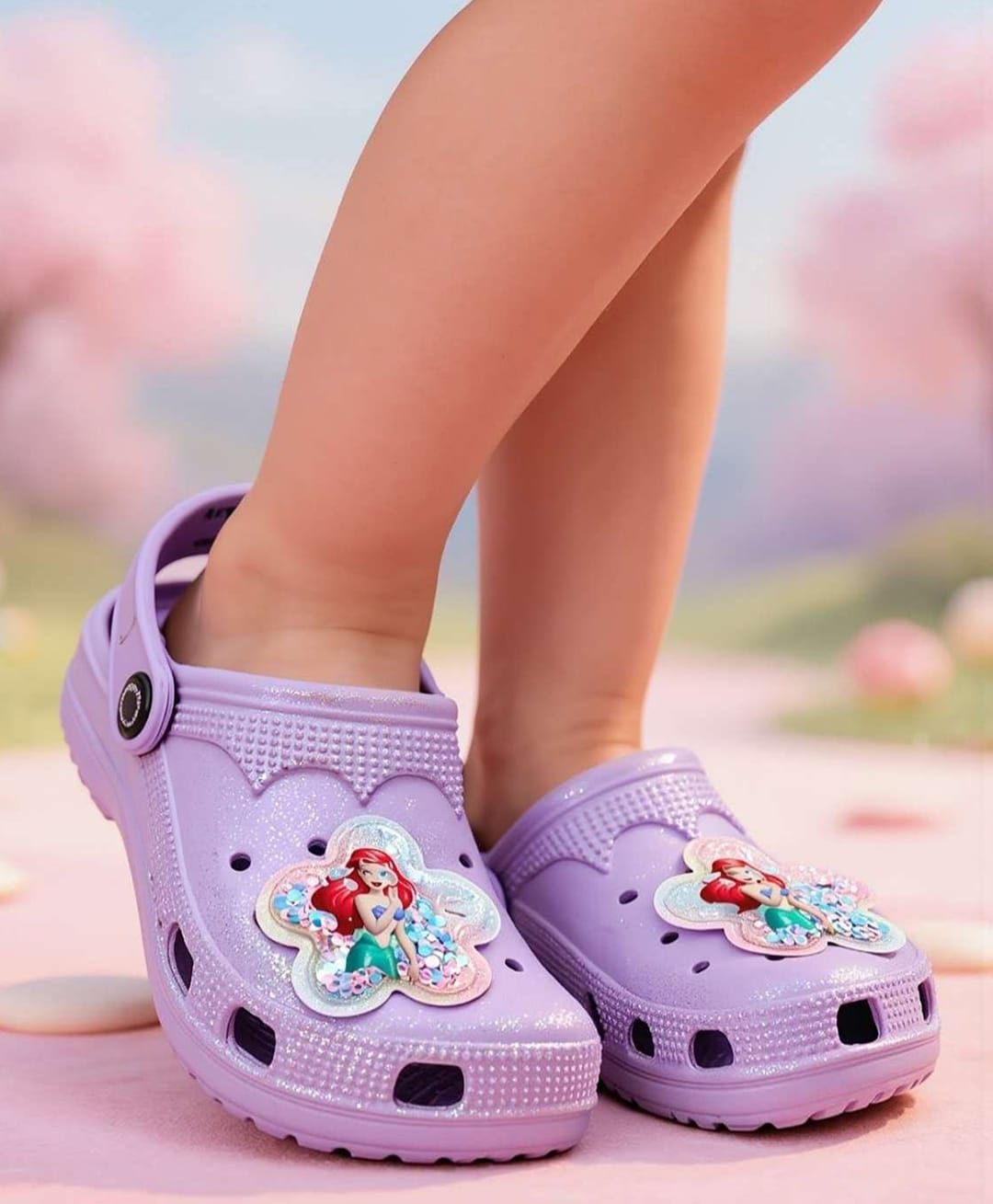 Yellow Bee Disney Princess Featuring Aerial Character Applique Detailed Perforated Slingback Clogs - Purple-picture-23