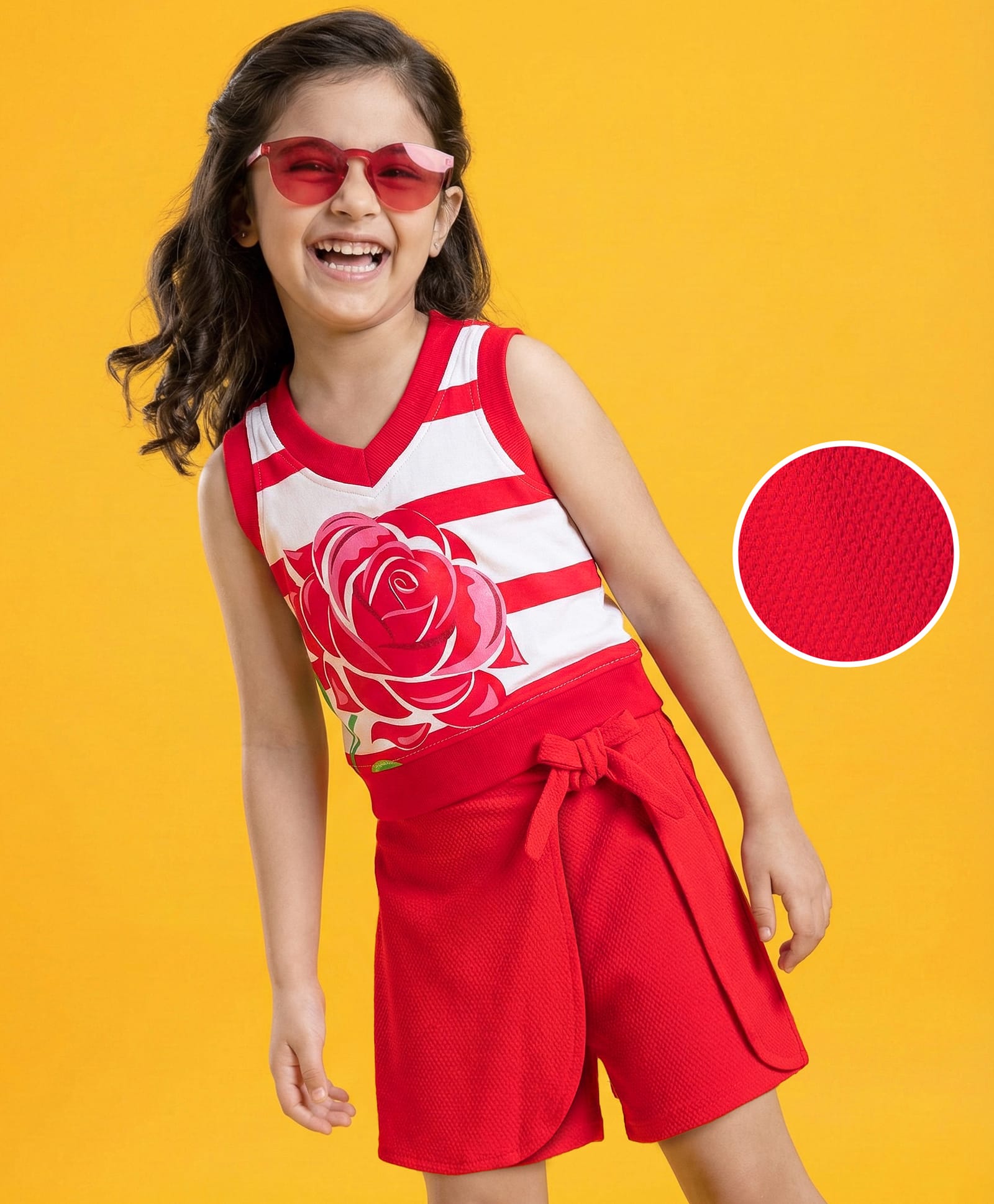 Ollington St. Sinker Knit Sleeveless Striped & Floral Printed Top & Skort Set - Red-image-28