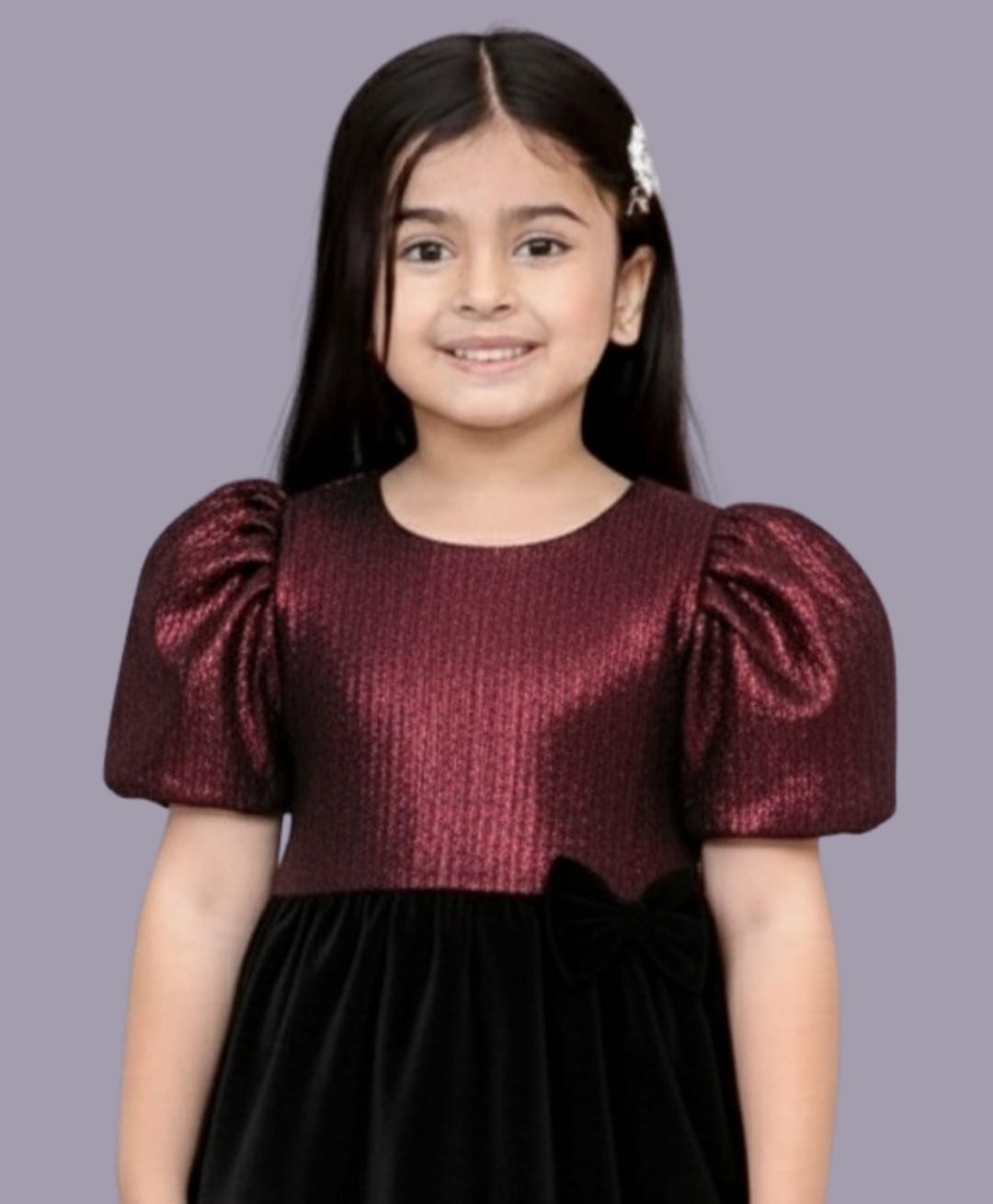 Lil' Drama Jacquard Knit Half Puff Sleeves Solid Top - Maroon-picture-28