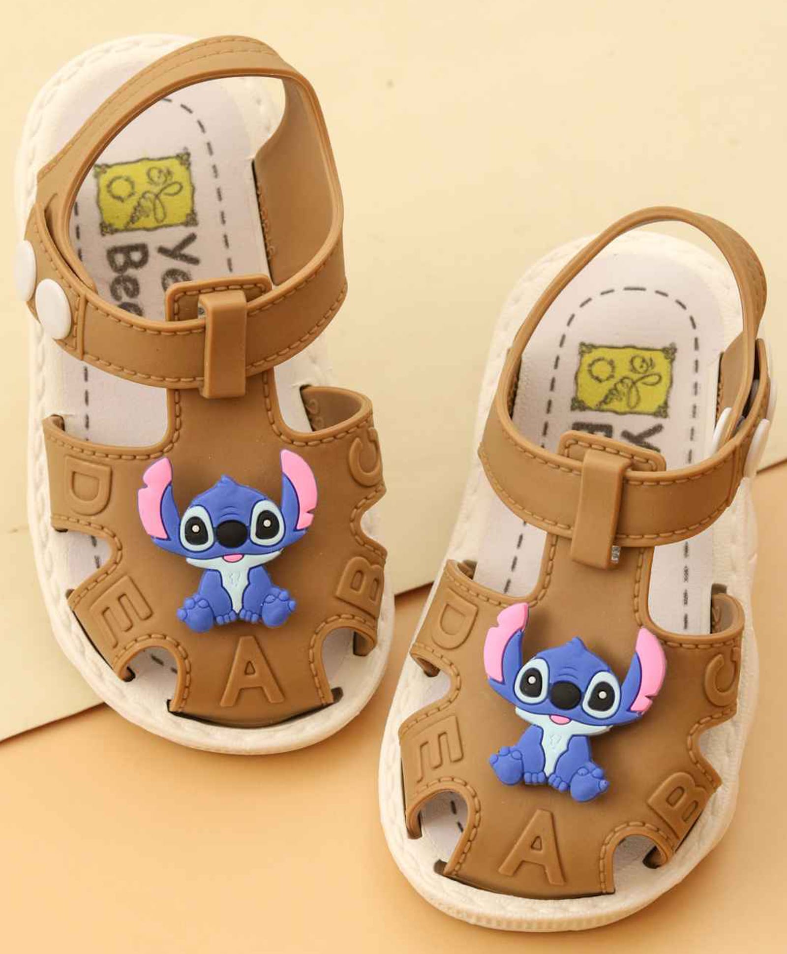 Yellow Bee Disney Lilo & Stitch Featuring Character Applique Detailed Button Closure Sandals - Brown-picture-12