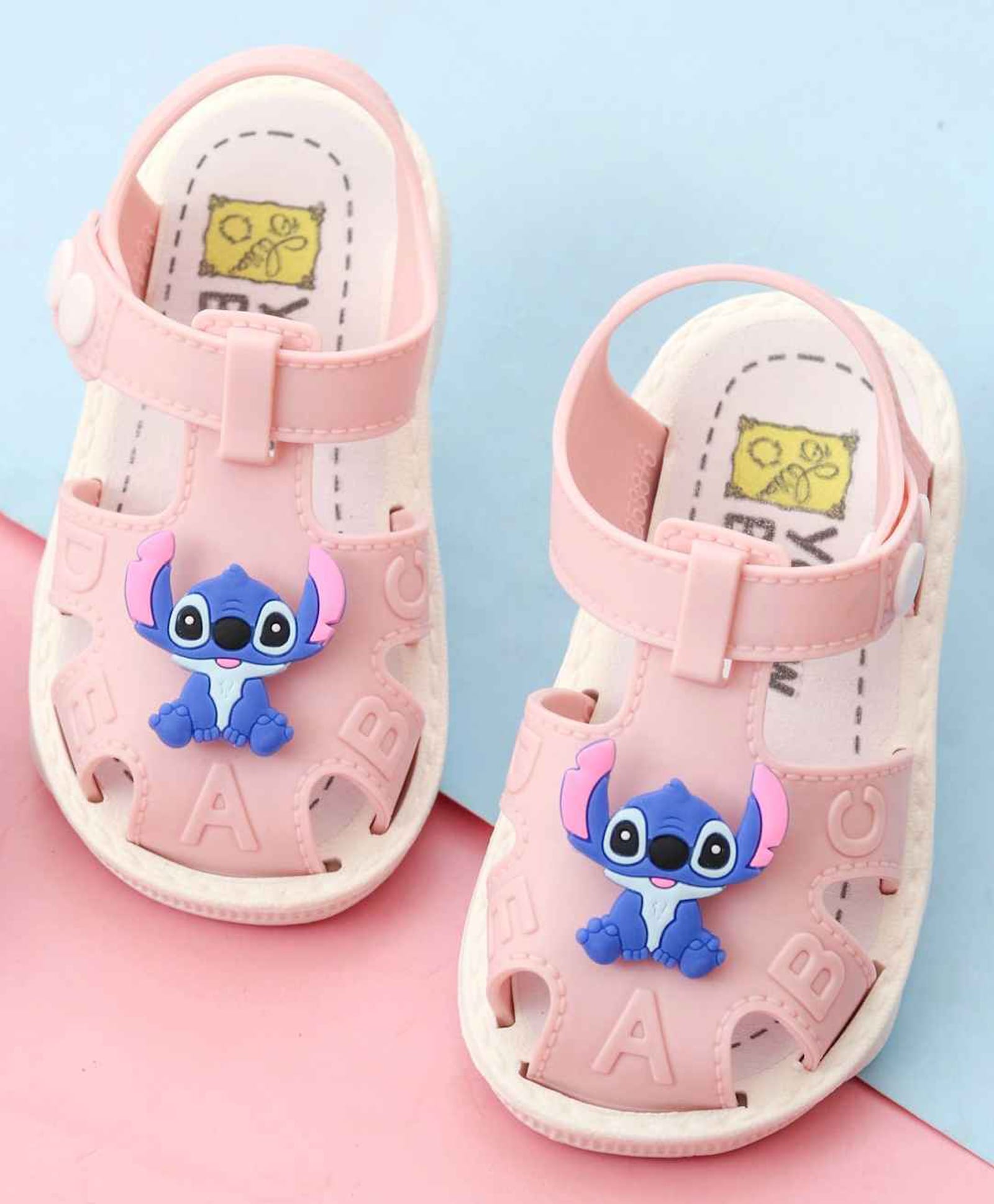 Yellow Bee Disney Lilo & Stitch Featuring Character Applique Detailed Button Closure Sandals - Pink-picture-13