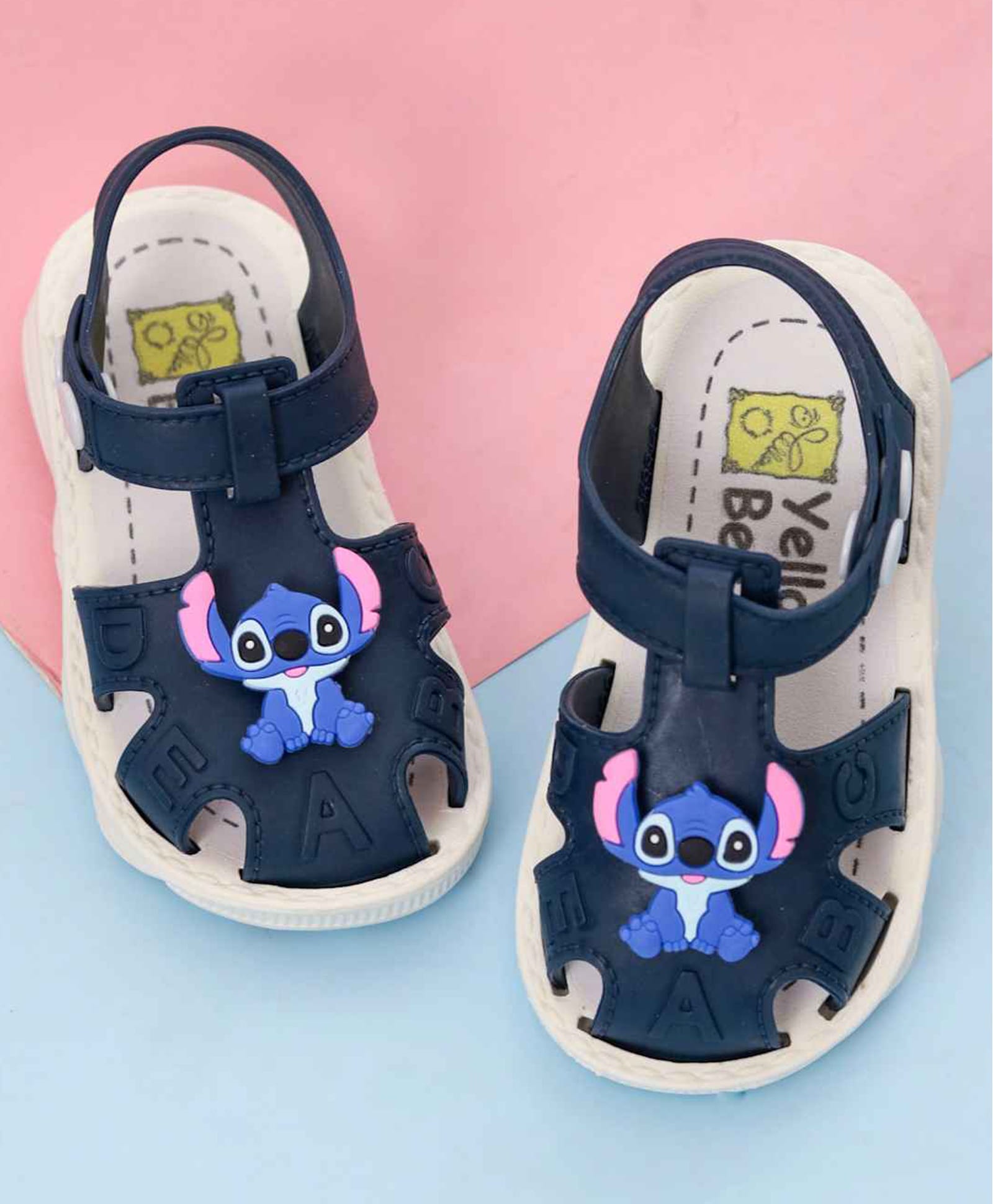 Yellow Bee Disney Lilo & Stitch Featuring Character Applique Detailed Button Closure Sandals - Navy Blue-picture-15