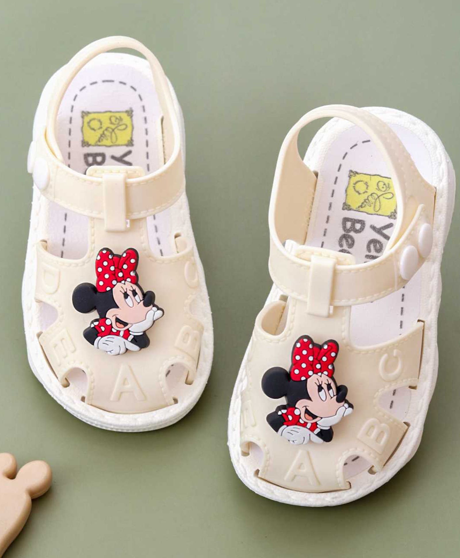 Yellow Bee Disney Mickey Mouse & Friends Featuring Minnie Mouse Applique Detailed Button Closure Sandals - Beige-picture-46