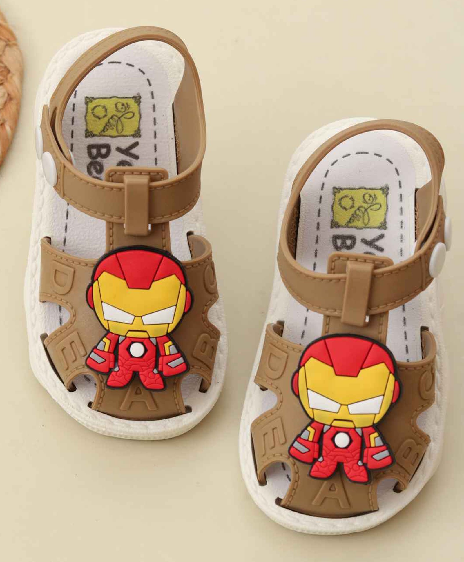 Yellow Bee Marvel Featuring Iron Man Applique Detailed Button Closure Sandals - Brown-picture-17
