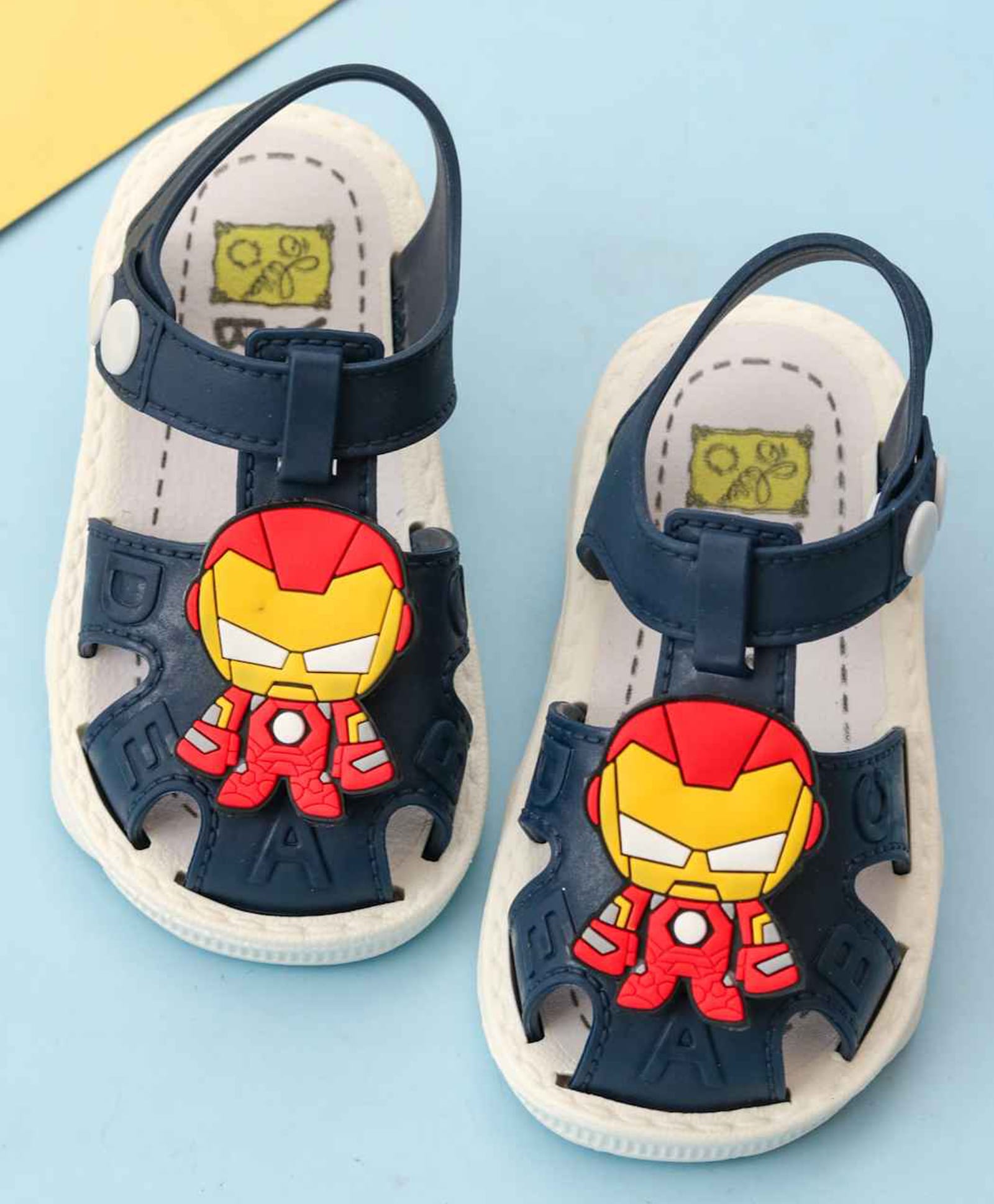 Yellow Bee Marvel Featuring Iron Man Applique Detailed Button Closure Sandals - Navy Blue-picture-12