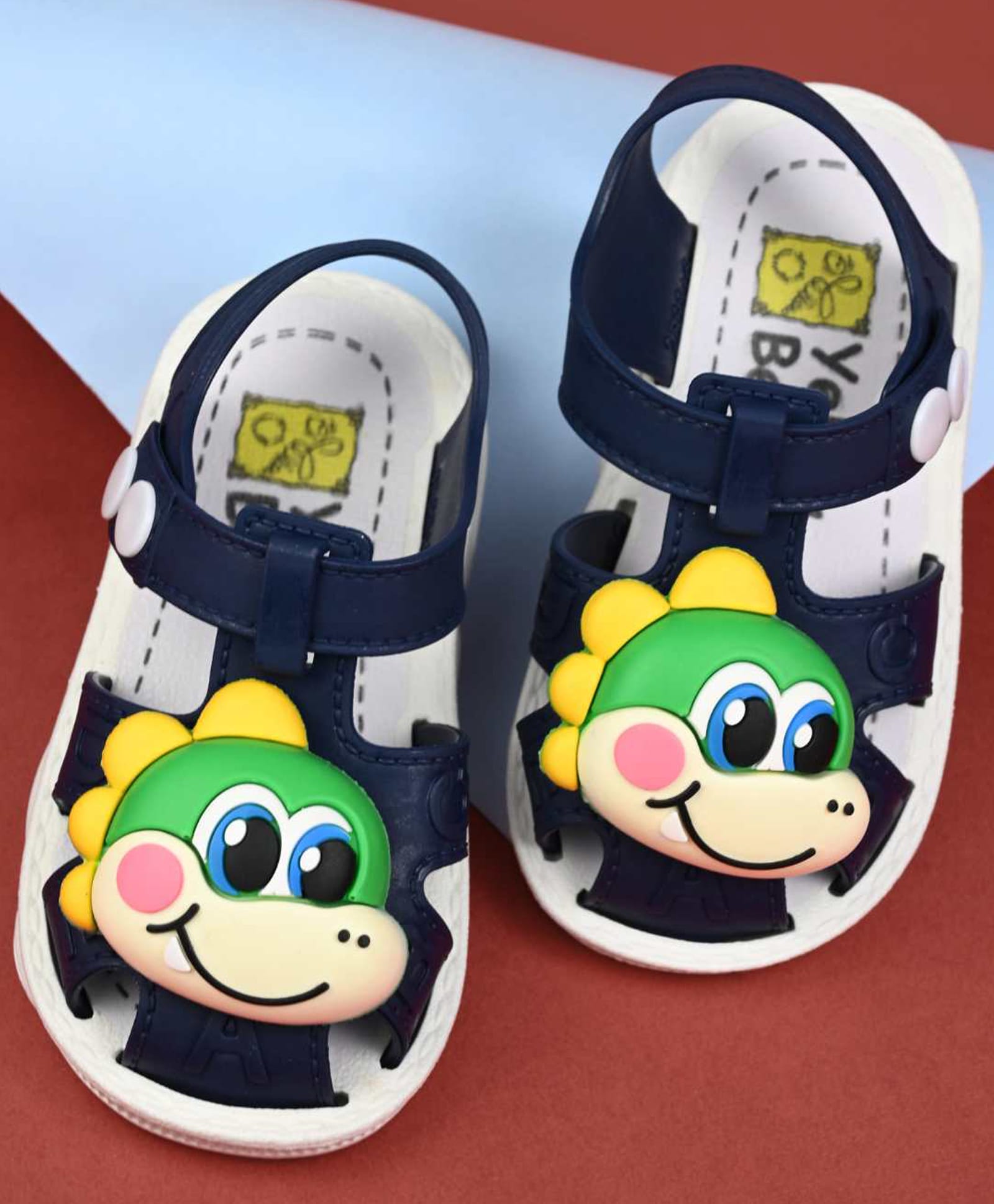 Yellow Bee Dinosaur Applique Detailed Button Closure Sandals - Navy Blue-picture-25