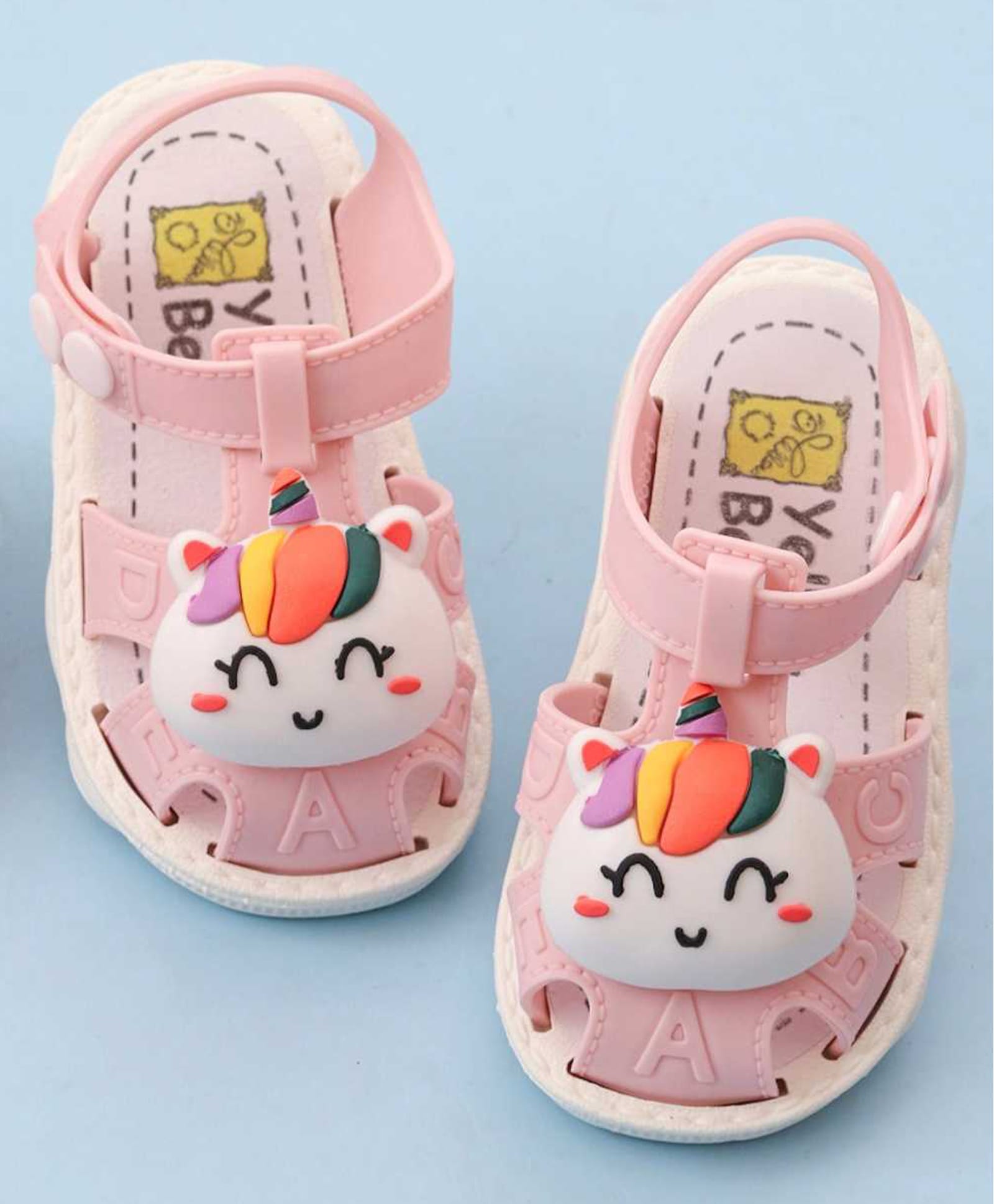 Yellow Bee Unicorn Applique Detailed Button Closure Sandals - Pink-picture-8