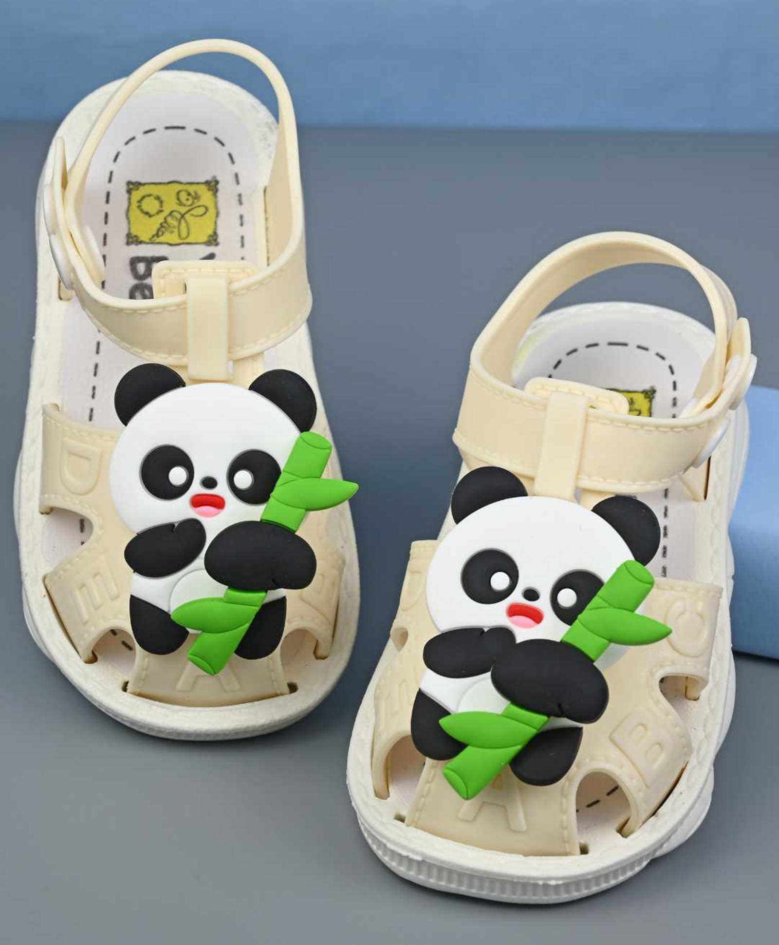 Yellow Bee Panda & Bamboo Rotating Charms Button Closure Sandals - Beige-picture-26
