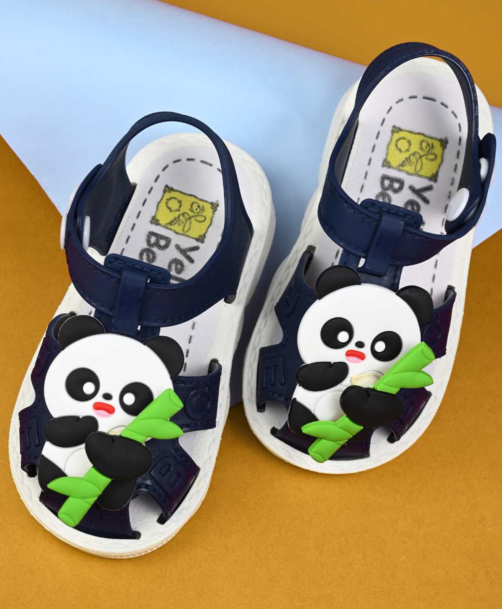 Yellow Bee Panda & Bamboo Rotating Charms Button Closure Sandals - Navy Blue-image-29