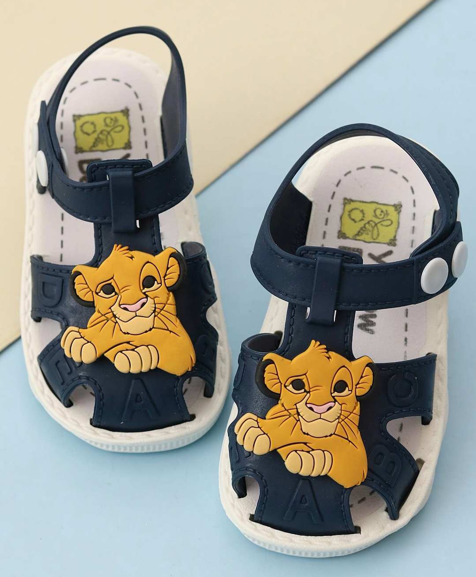 Yellow Bee Disney Lion King Featuring Simba Applique Detailed Button Closure Sandals - Navy Blue-image-46