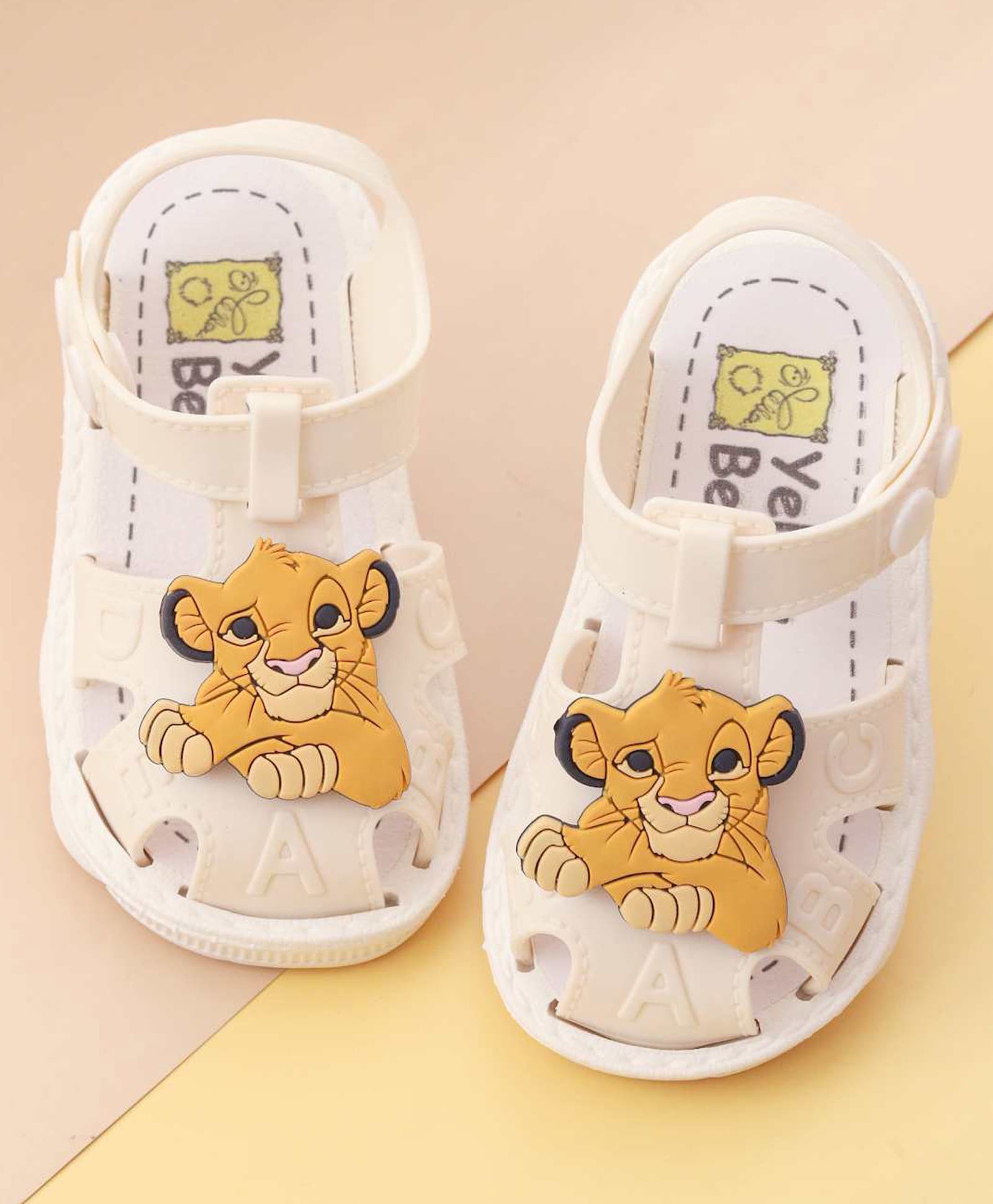 Yellow Bee Disney Lion King Featuring Simba Applique Detailed Button Closure Sandals - Beige-image-48