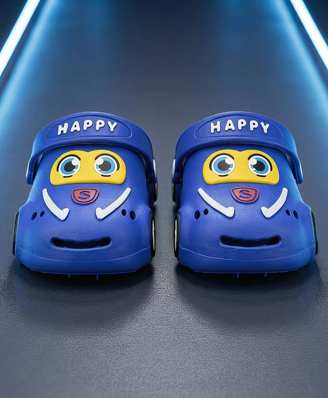 Yellow Bee Sports Car Designed Perforated Slingback Clogs - Blue-picture-19