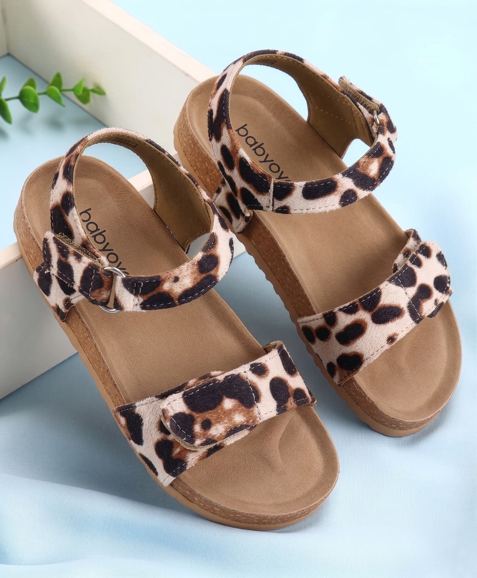 Babyoye Velcro Closure Cheetah Printed Sandal - Brown-image-47