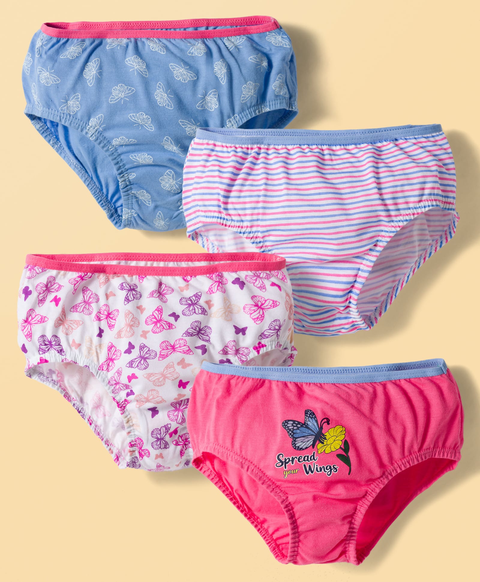 Bodycare Cotton Knit Panties With Butterfly Print Pack of 4 - White Blue & Dark Pink-image-36