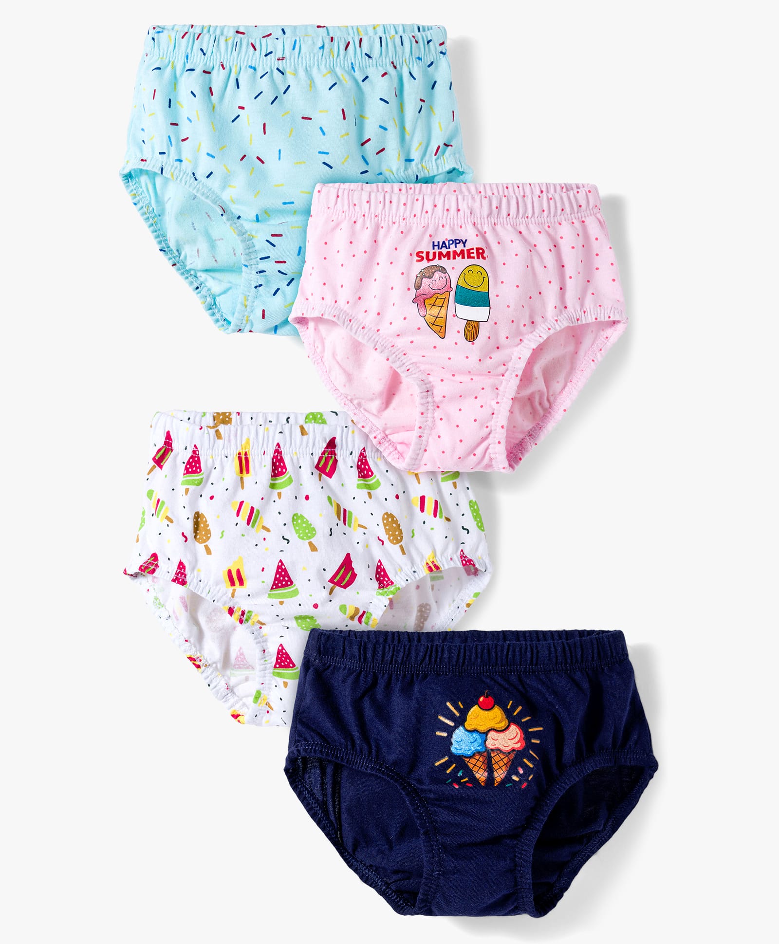 Bodycare Cotton Knit Polka Dots & Ice Cream Printed Panties Pack of 4 - Blue Pink & White-picture-23