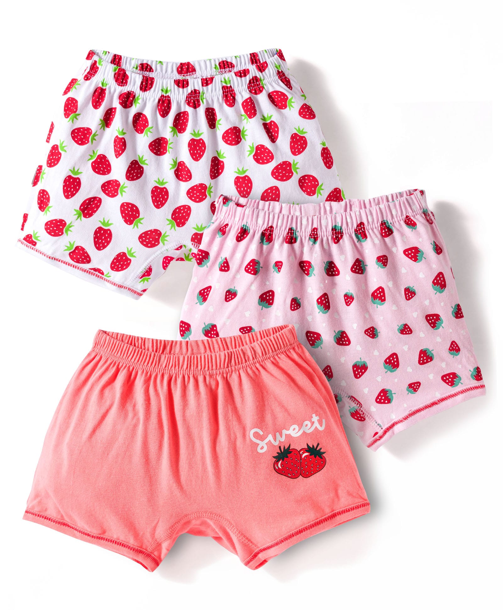 Bodycare Cotton Knit Strawberry Printed Shorts Pack of 3 - White & Pink-image-41