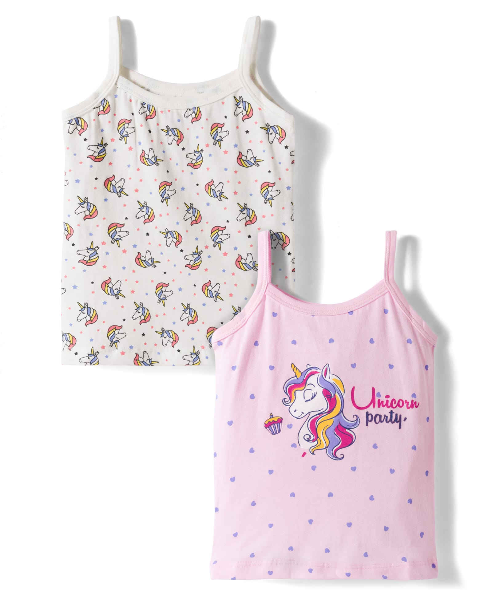 Bodycare Cotton Knit Sleeveless Unicorn Printed Slips Pack of 2 - White & Baby Pink-picture-12