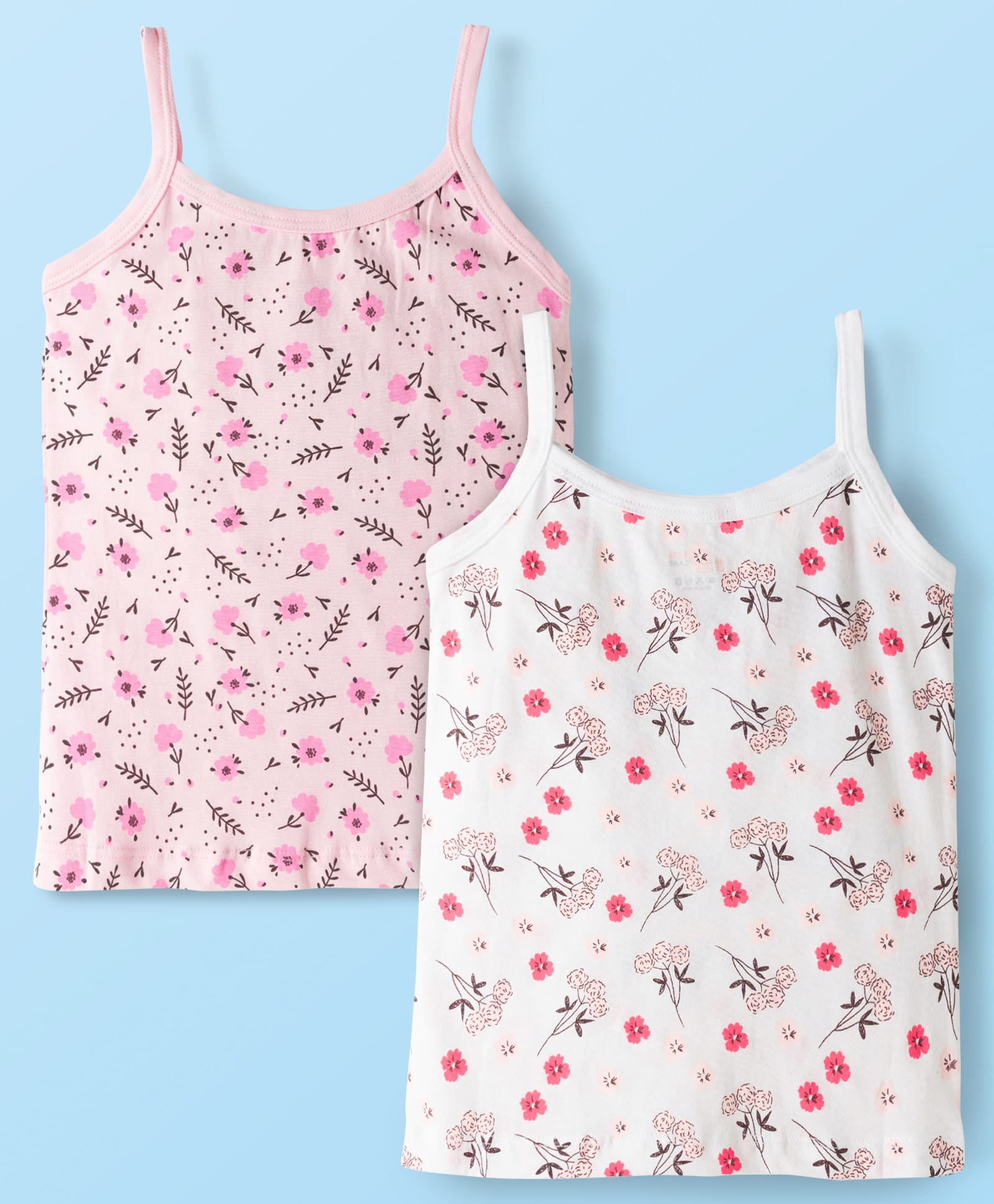 Bodycare Cotton Knit Sleeveless Floral Printed Slips Pack of 2 - White & Pink-image-5