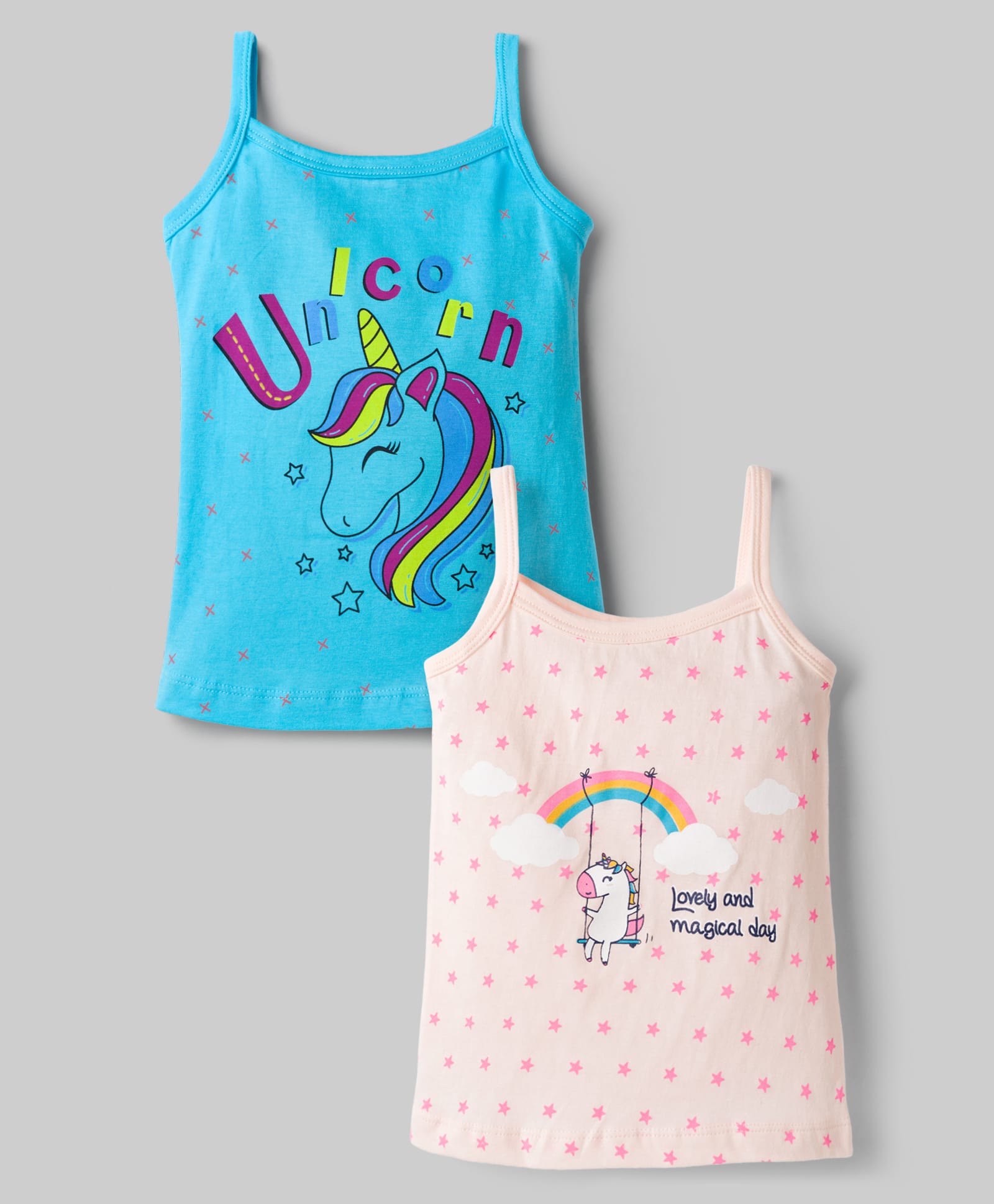 Bodycare Cotton Knit Sleeveless Slips with Unicorn Print Pack of 2 - Light Blue & Baby Peach-picture-34