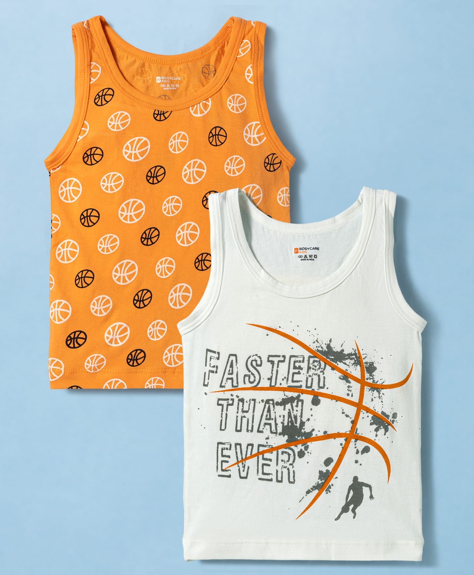Bodycare Cotton Knit Sleeveless Vests With Basketball Print Pack of 2 - Light Grey & Orange-picture-11