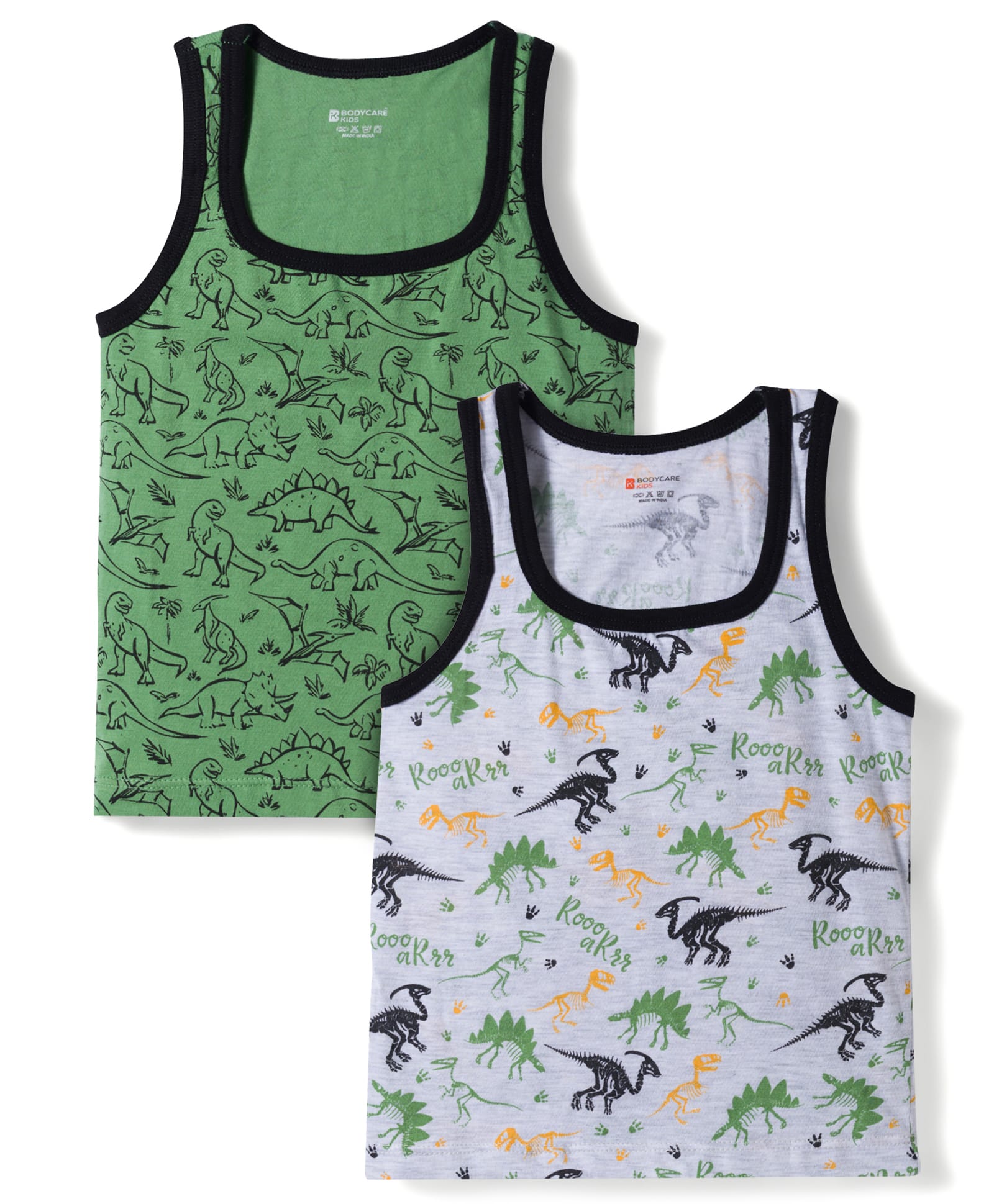 Bodycare 100% Cotton Knit Sleeveless Dino Printed Vests Pack Of 2 - Green & White-picture-21