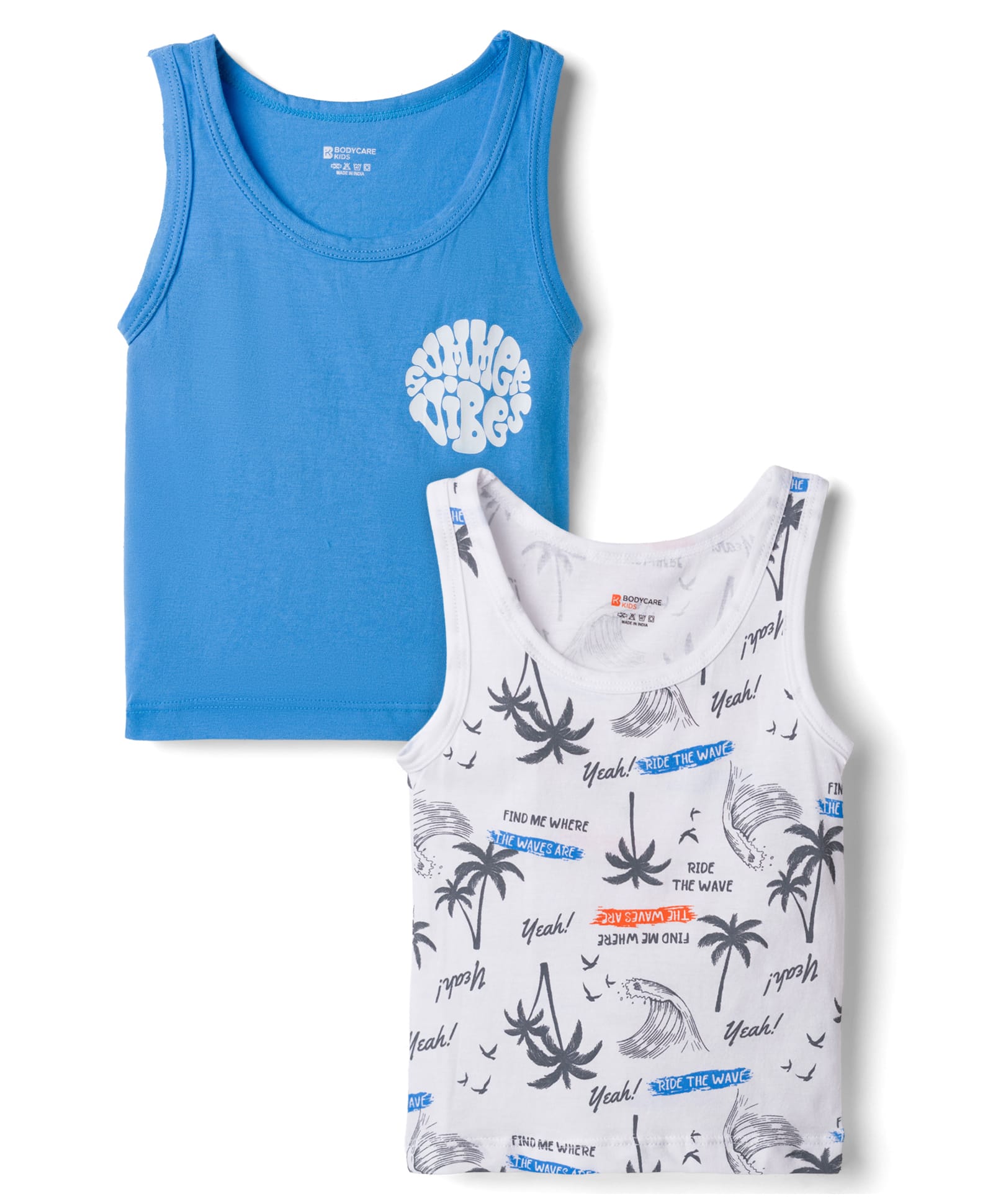 Bodycare Cotton Knit Sleeveless Vests with Beach Theme Print Pack of 2 - Blue & White-picture-26