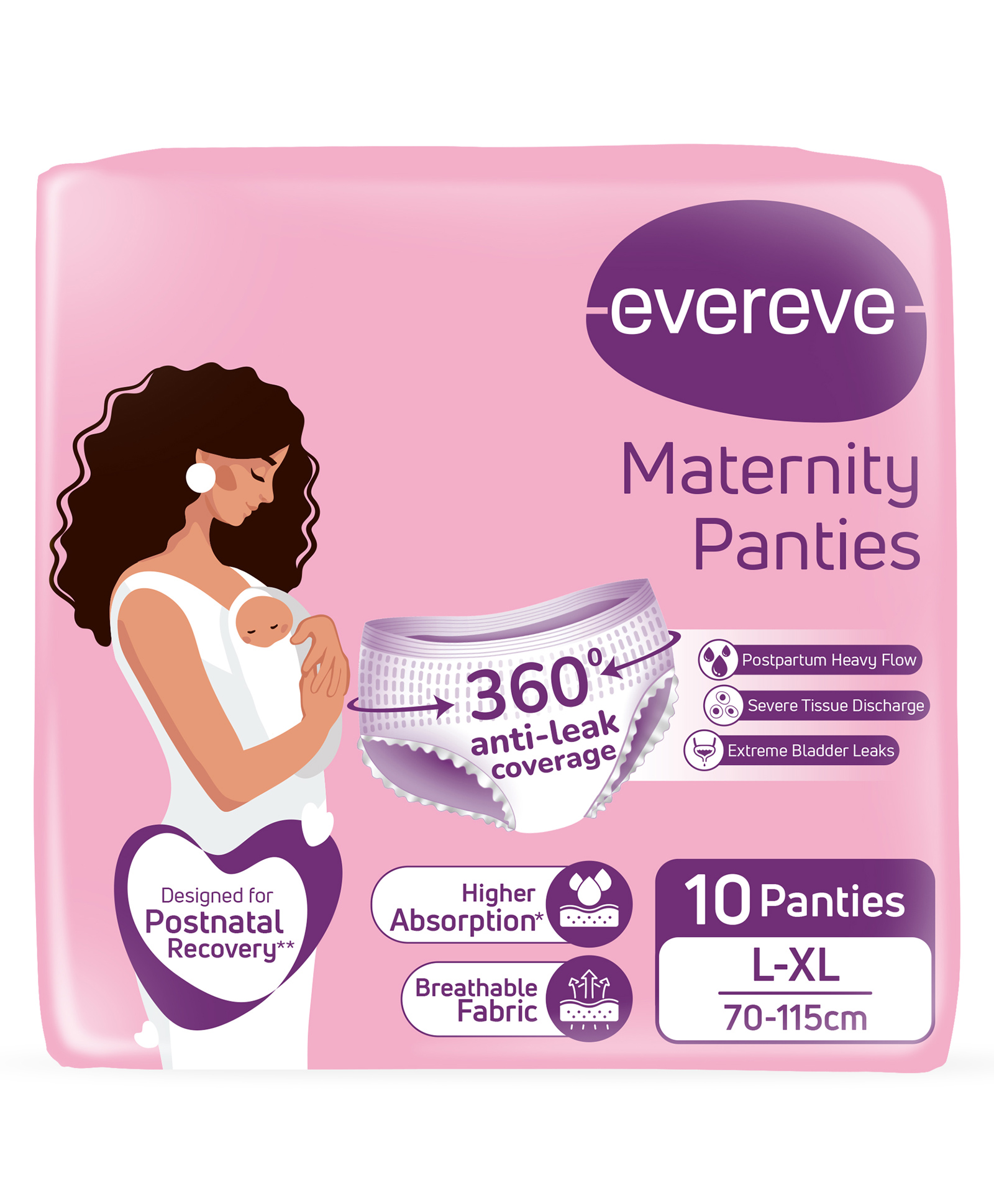 Evereve Maternity Period Panties Postpartum Heavy Flow, 360° Leak Protection 3X Absorption L-XL - Pack of 10