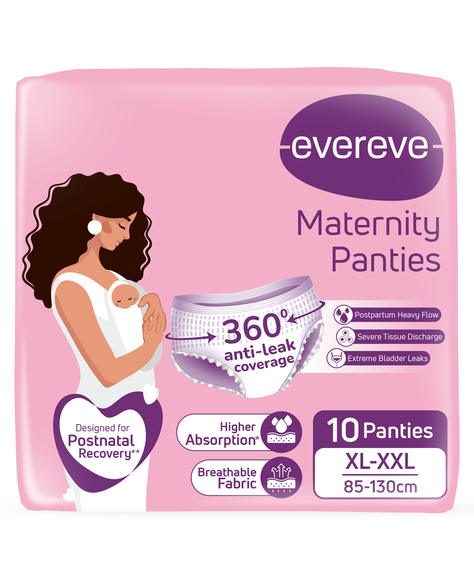Evereve Maternity Period Panties Postpartum Heavy Flow 360° Leak Protection 3X Absorption XL-XXL - Pack of 10