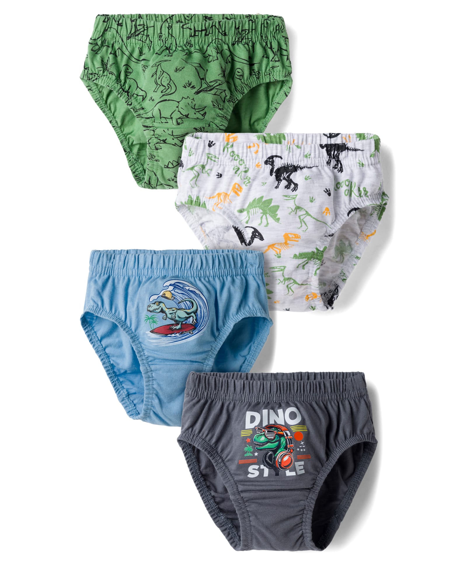 Bodycare Cotton Knit Briefs with Dino Print Pack of 4 - White Green & Blue-picture-26