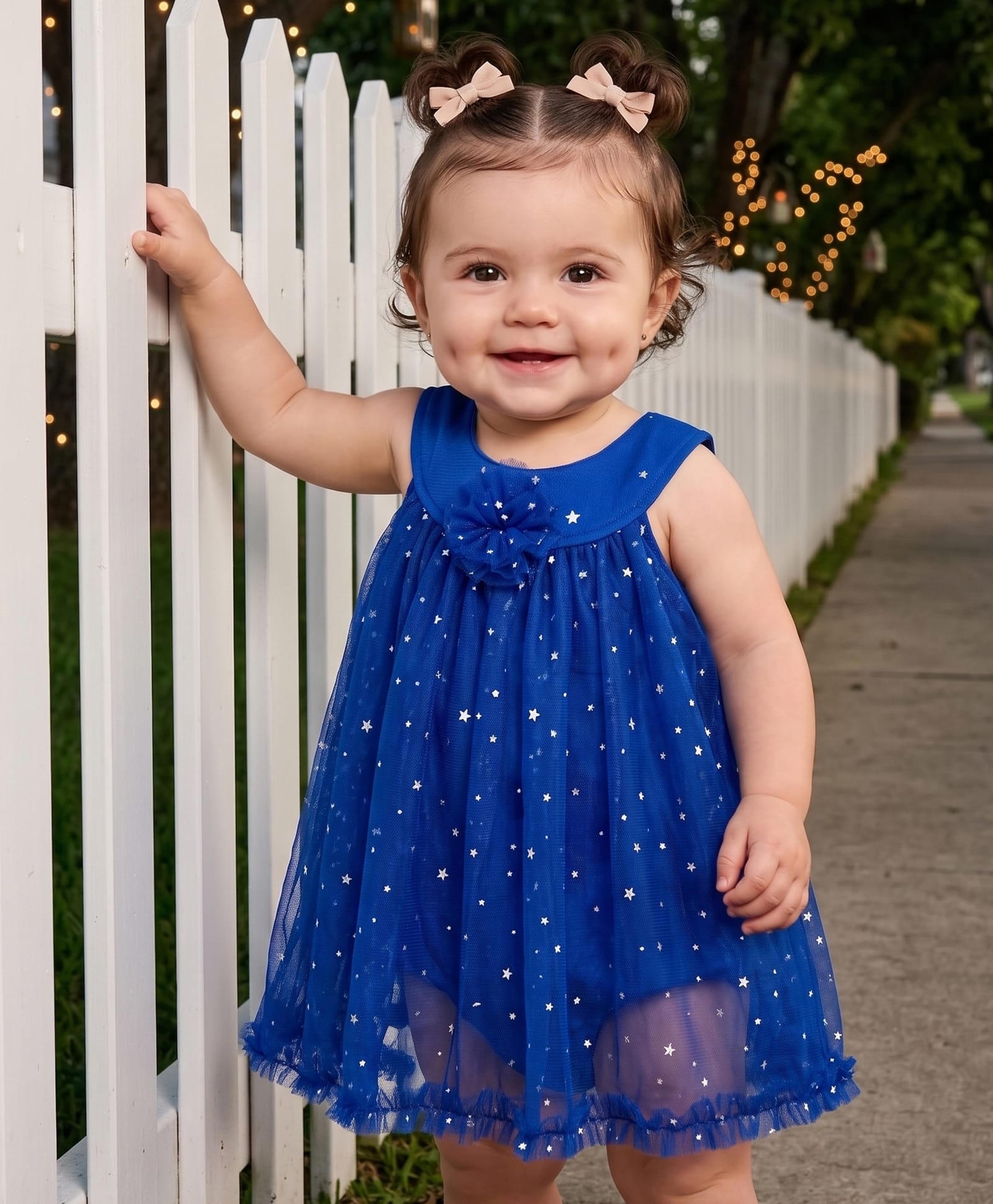 Babyhug 100% Cotton Knit Sleeveless Onesies With Floral Applique & Star Print - Blue-image-18