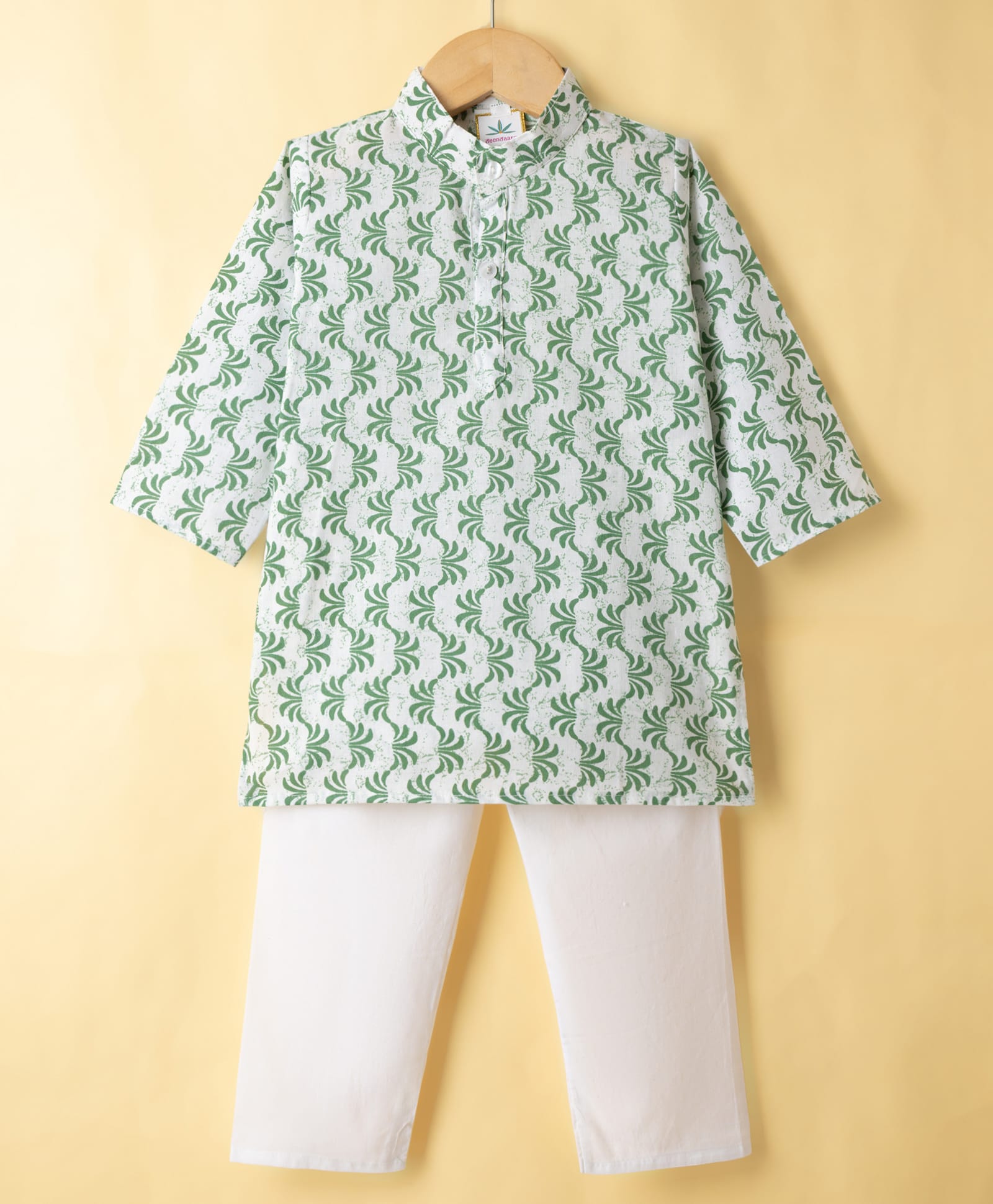 Teentaare Cotton Woven Full Sleeves Printed Kurta & Pyjama Set - Green-image-14