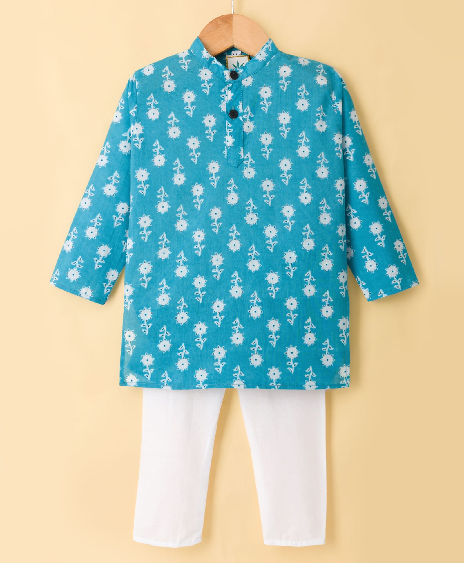 Teentaare Cotton Woven Full Sleeves Floral Printed Kurta & Pyjama Set - Light Blue-image-49