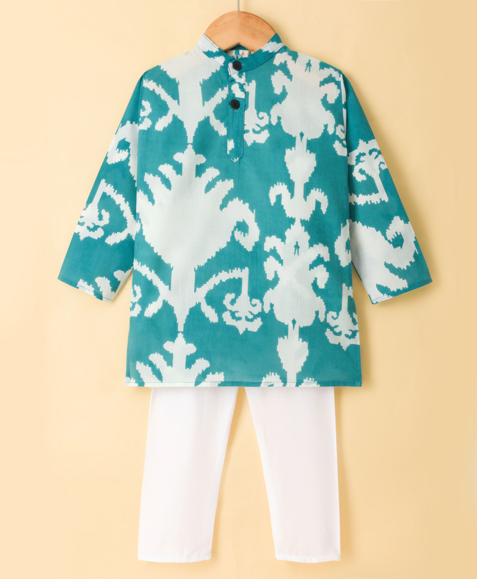 Teentaare Cotton Woven Full Sleeves Printed Kurta & Pyjama Set - Turquoise-picture-27