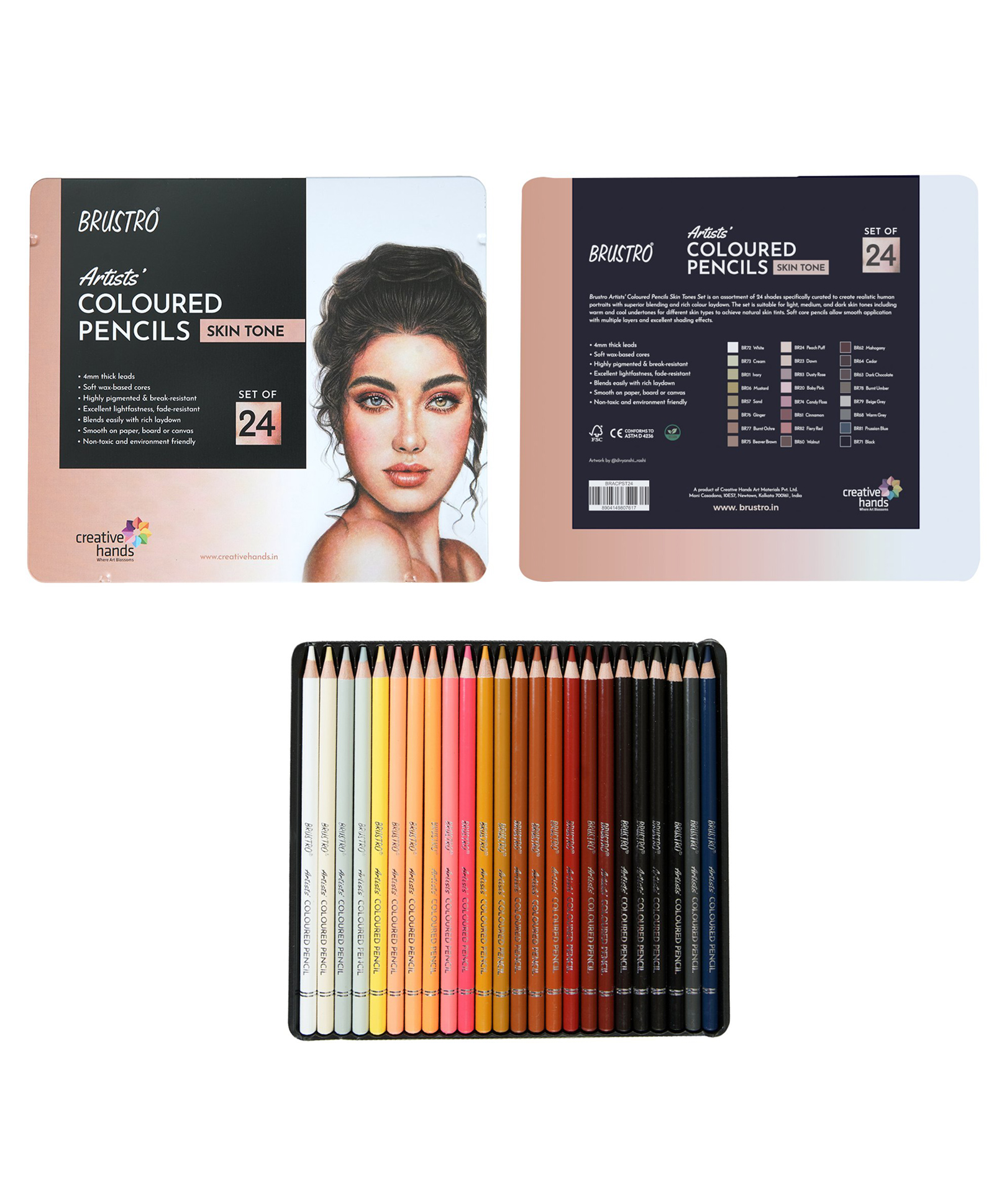 Brustro Artist's Colour Pencil Skin Tone| Set of 24 (in an Elegant tin Box) | Ideal for Coloring, Vibrant shades, human face, Break & Fade resistant, DIY Art,Highly Pigmented, Mandala, Portrait-picture-12