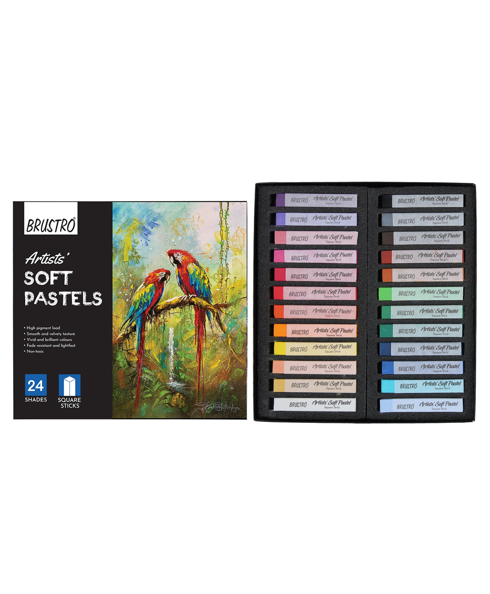 Brustro Artist's Soft Pastels, Sticks - Set of 24 | Ideal for Layering, Blending, Scumbling, Vivid Colours, Intense Shades, Highly Pigmented, Fade Resistant Colors-picture-10