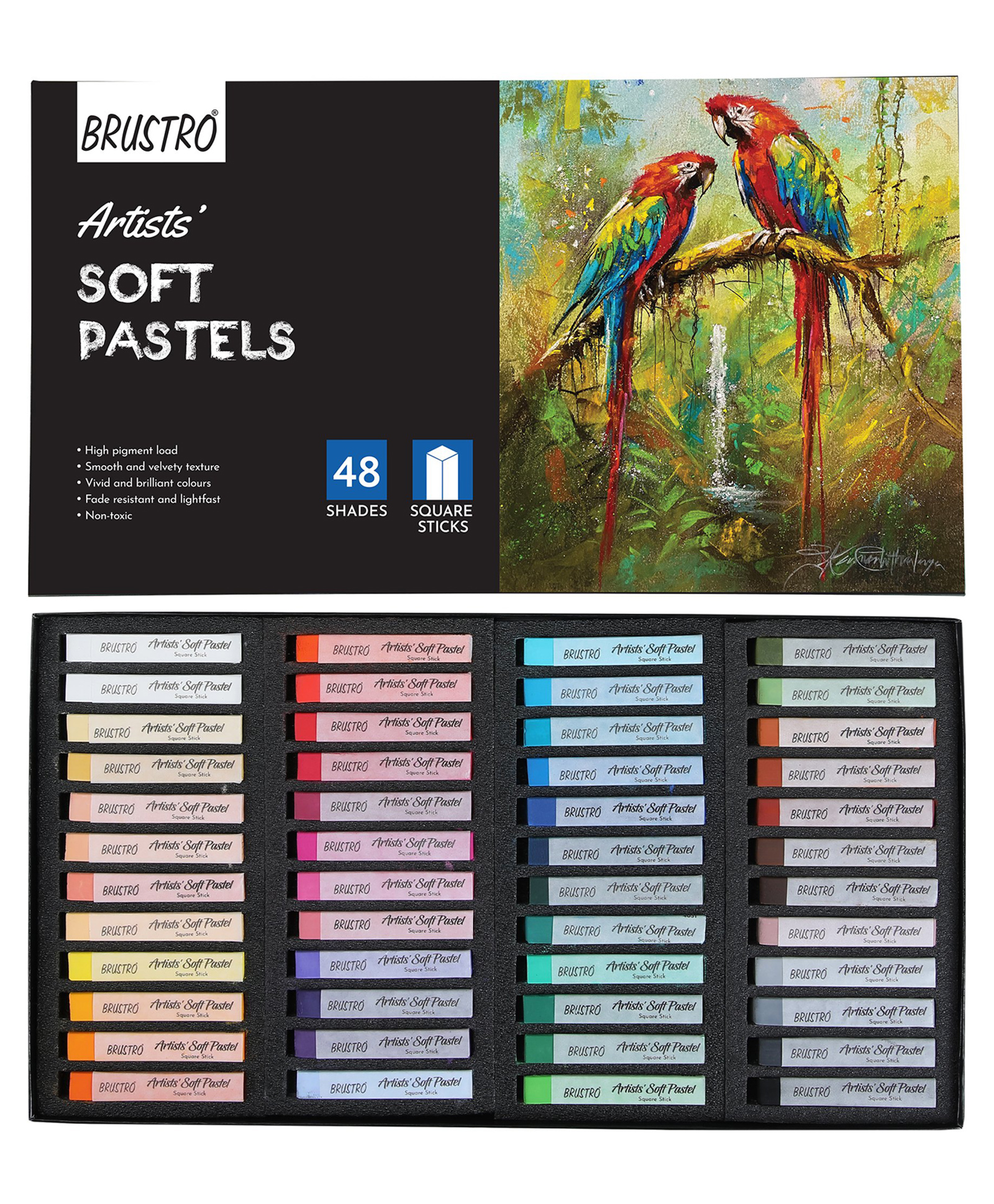 Brustro Artists Soft Pastels Set of 48 | Ideal for Layering, Blending, Scumbling, Vivid Colours, Intense Shades, Highly Pigmented, Fade Resistant Colors-picture-25