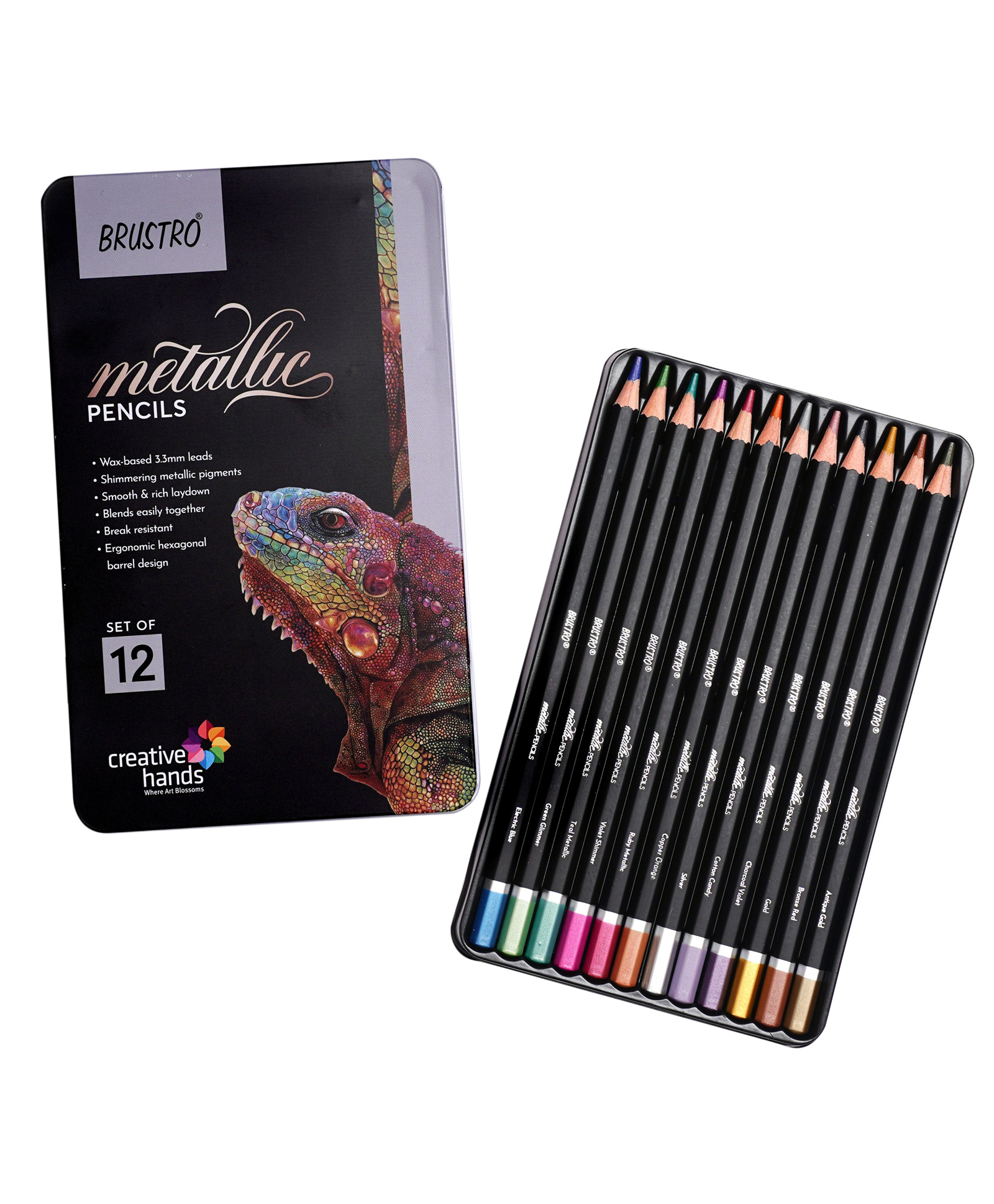Brustro Artist Metallic Colour Pencil Set of 12 Shades, 3.3mm Lead | Wax-Based, Ergonommic, Break Resistant, Easy Blending, Non-Toxic Colors, Ideal for Fine Art and Craft.-image-11