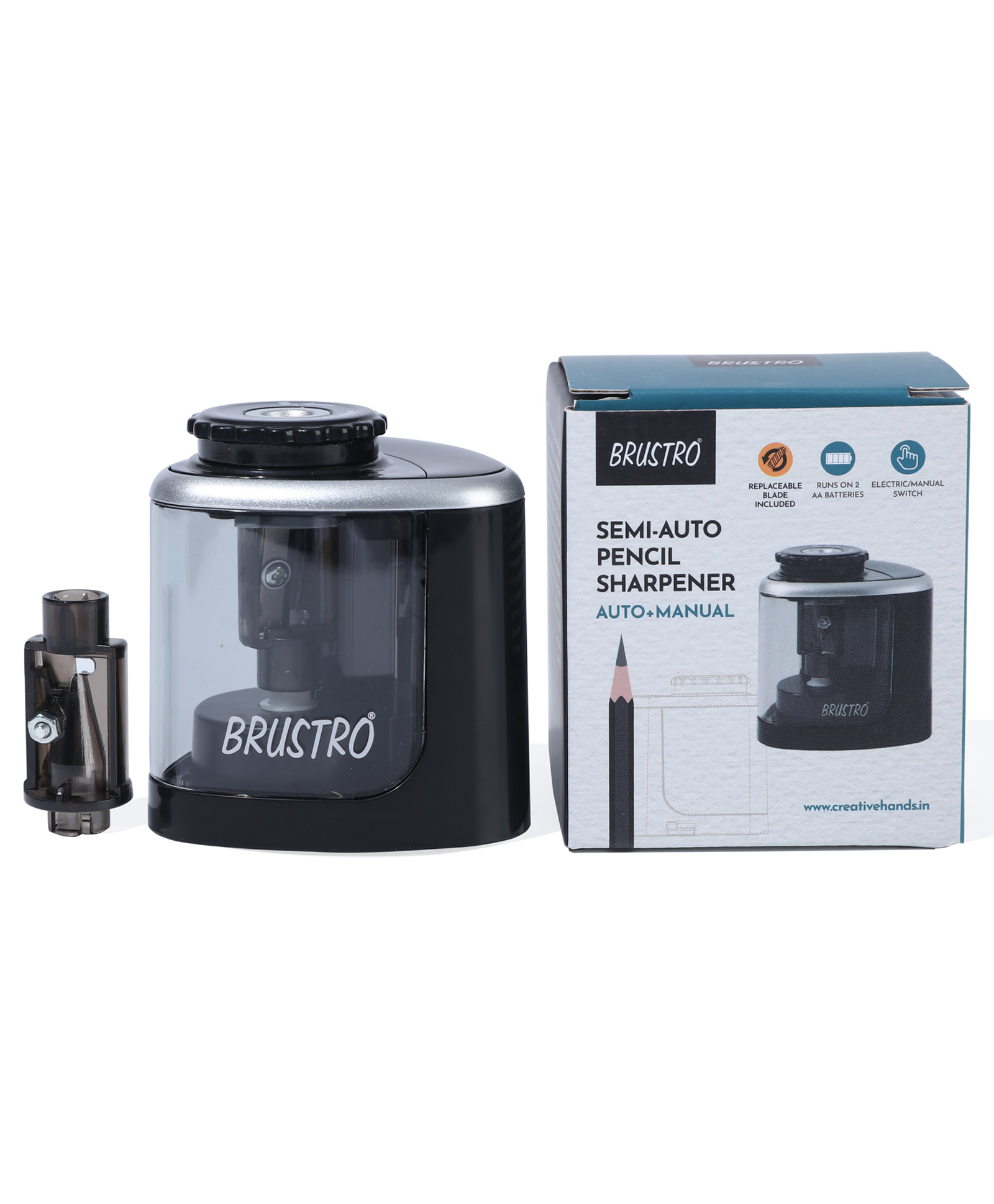 Brustro Semi-Auto Pencil Sharpener | Battery Operated + Manual |Electric Sharpener, Fast Sharping, Automatic, Ideal for Kids and Adults, Professional Artists, Auto feed for Home, Office and School use-image-48