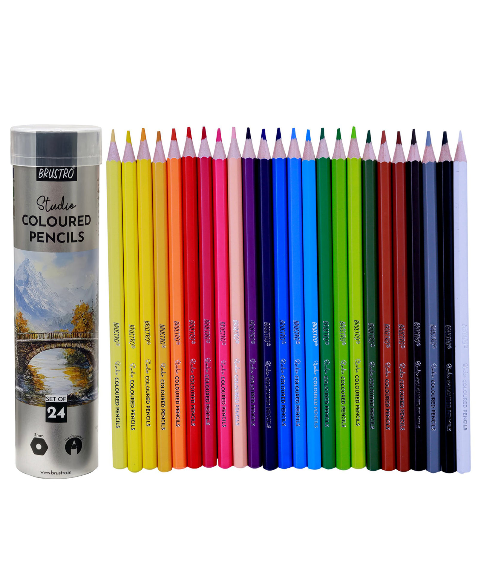 Brustro Studio Colour Pencil Set 24 in a Metal Tube | Break Resistant 3mm Lead,Easy to Blend,High Pigmented,Vibrant Colours,Non-Toxic,Pre-Sharpened | Ideal For Sketching, Drawing, Portrait-image-43