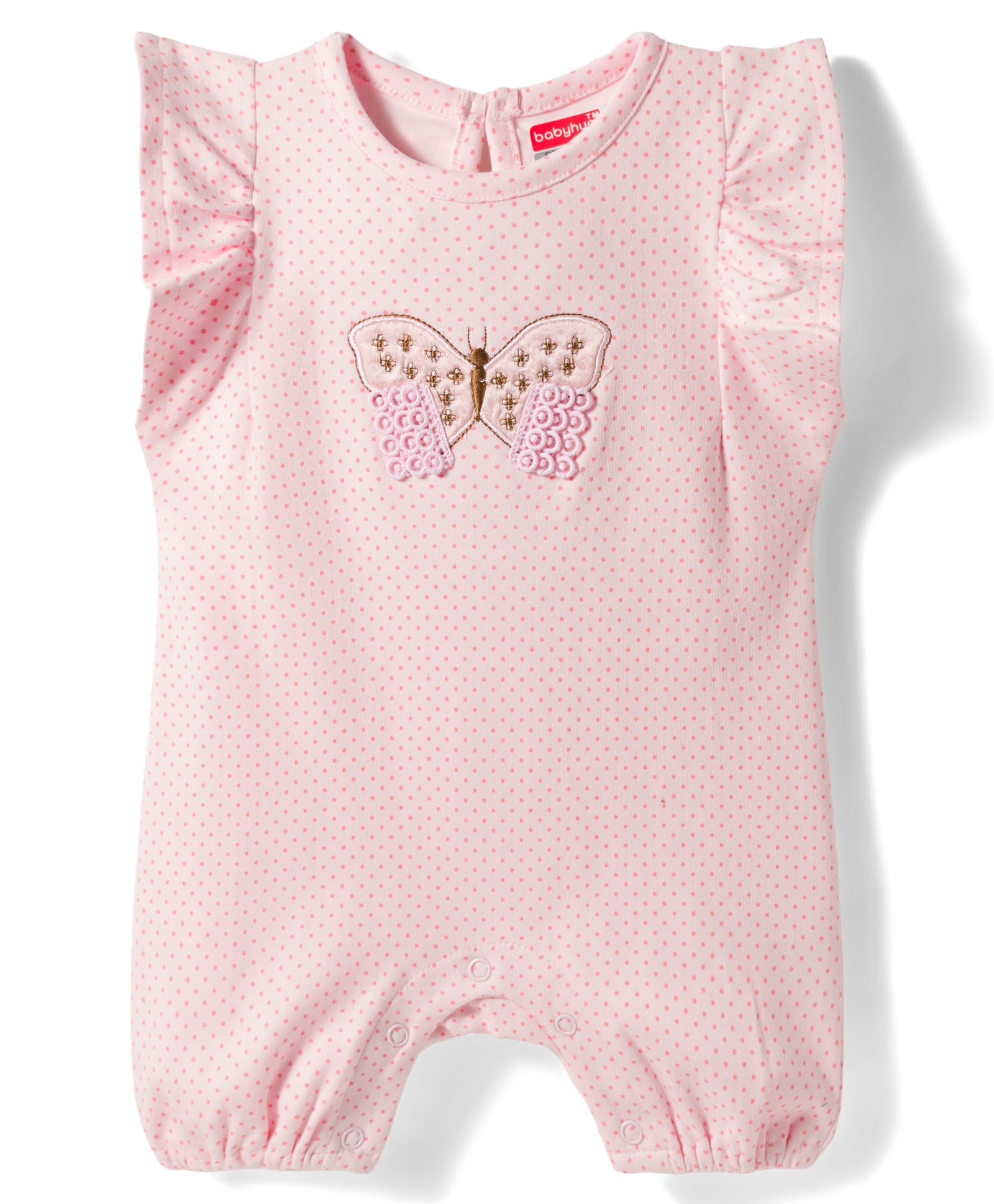 Babyhug 100% Cotton Interlock Knit Half Sleeves Romper With Polka Dots Print & Butterfly Embroidery - Baby Pink-image-19